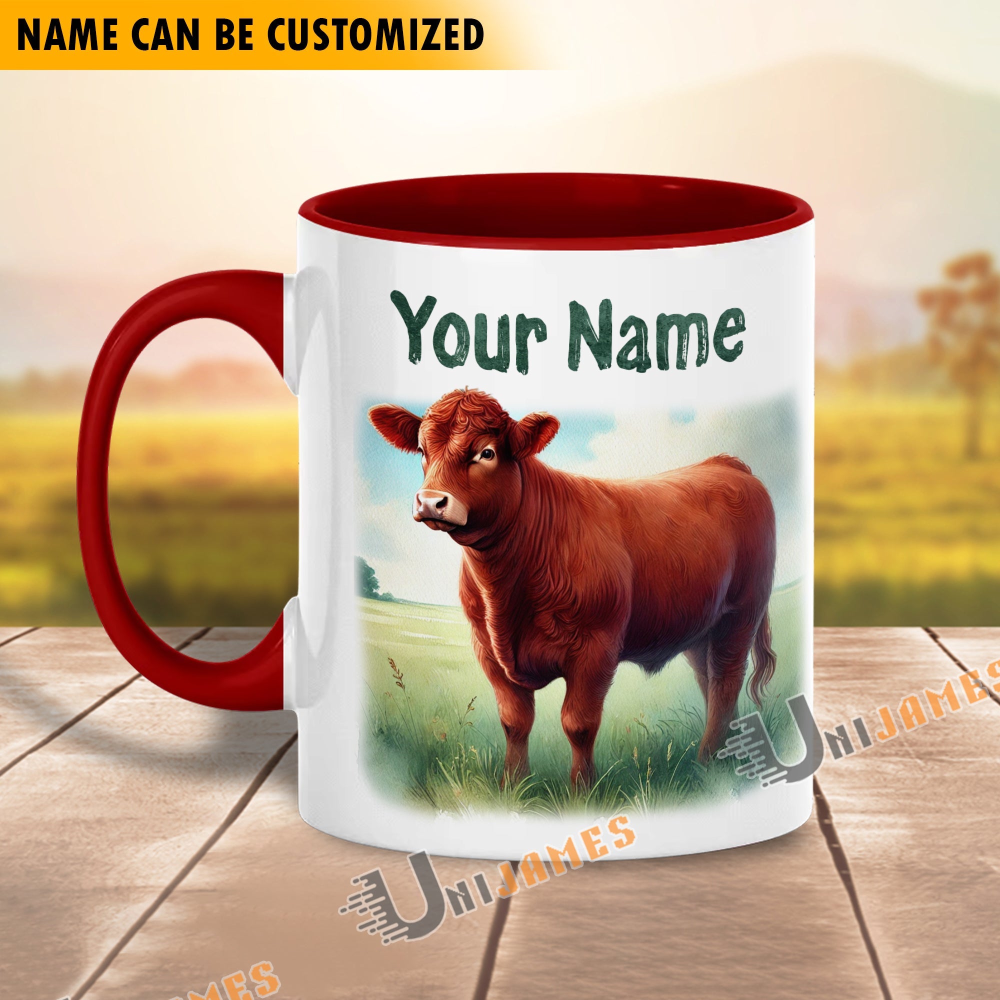 Red Angus Personalized Name Two Tone Mug