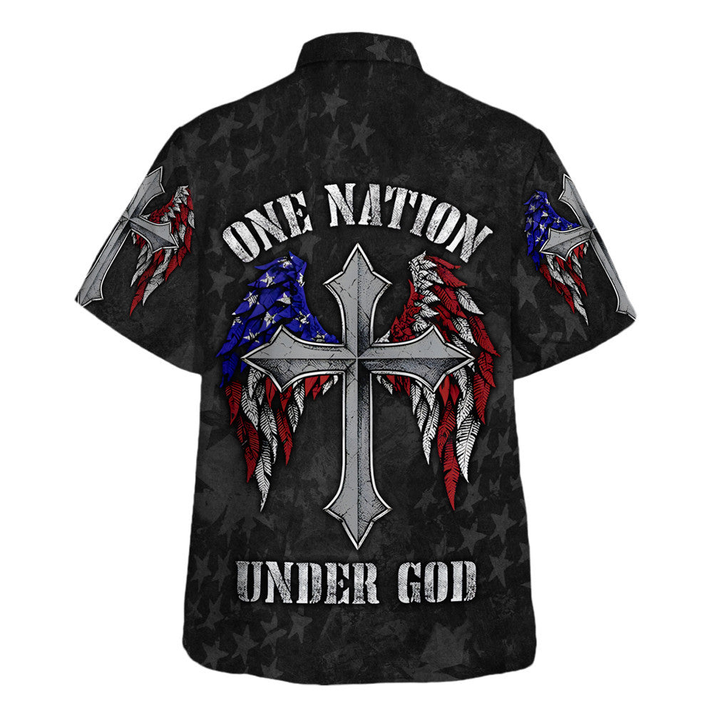 One Nation Under God American Flag With Cross Hawaiian Shirt - Christian Hawaiian Shirt - Best Hawaiian Shirts
