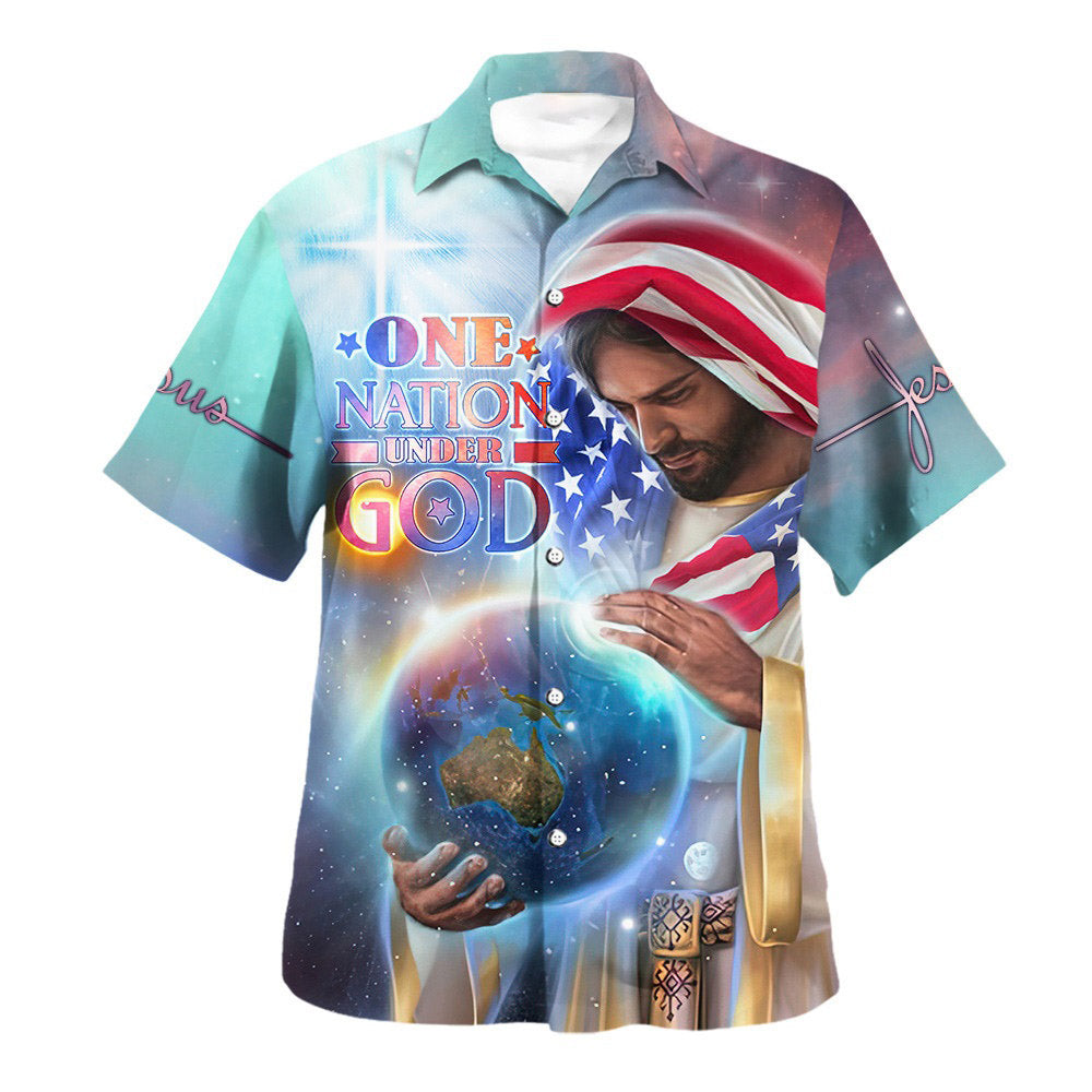 One Nation Under God Hawaiian Shirt - Jesus Holding Earth Hawaiian Shirts For Men & Women - Christian Hawaiian Shirt - Hawaiian Summer Shirts