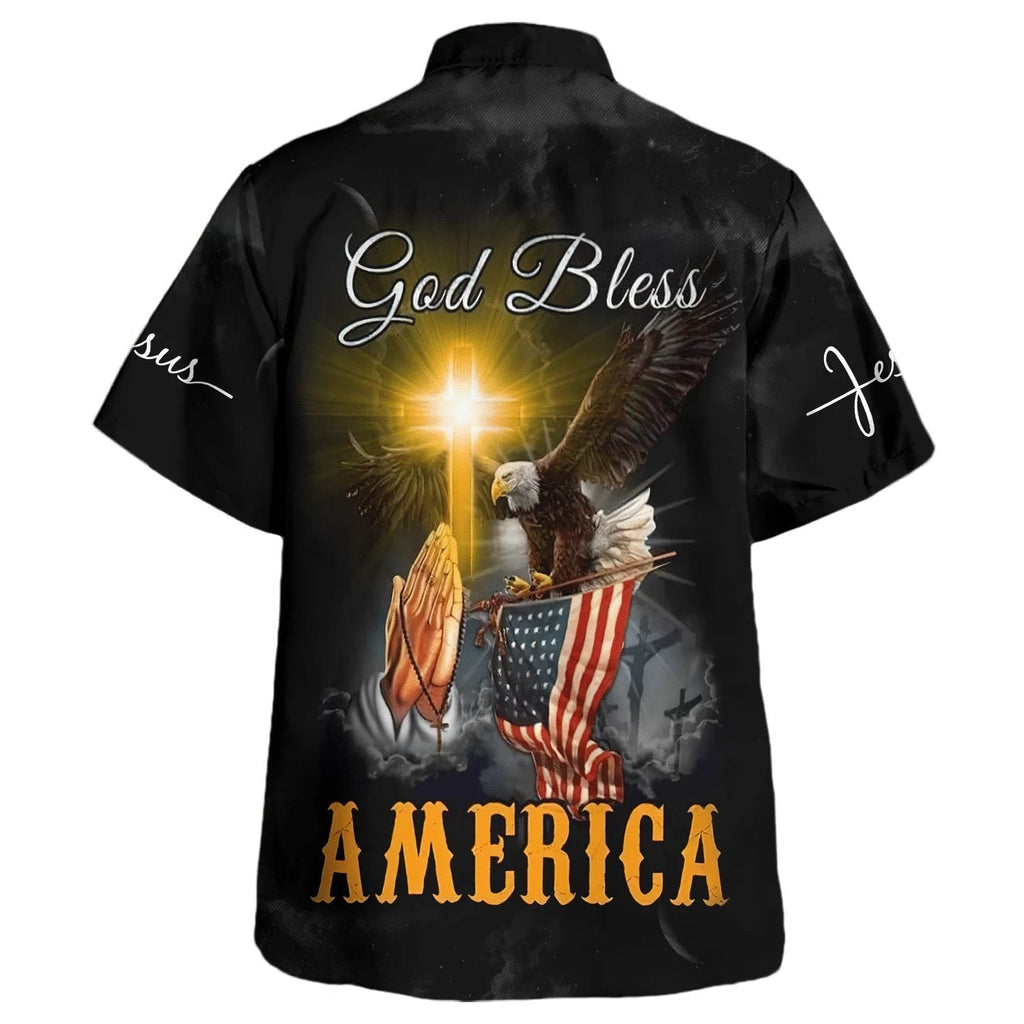 Praying Hands God Bless America Hawaiian Shirts For Men & Women - Christian Hawaiian Shirt - Hawaiian Summer Shirts