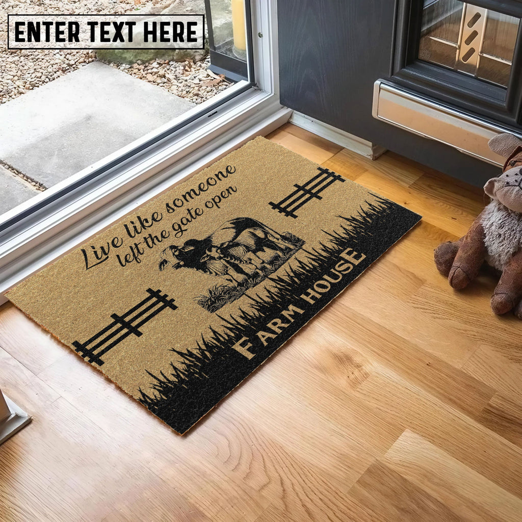 Brahman Custom Farm Name Live Like Someone Left The Gate Open Coir Doormat