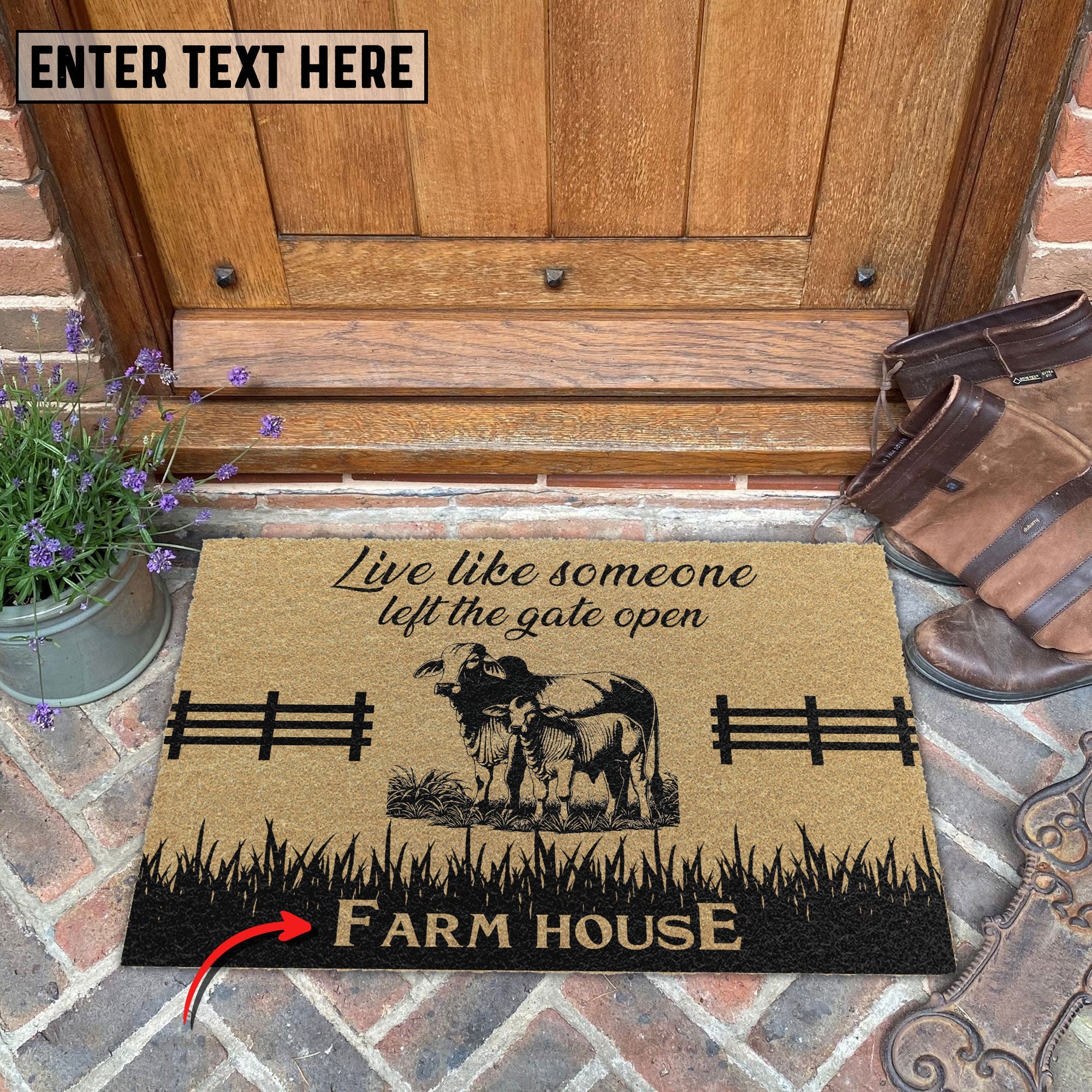 Brahman Custom Farm Name Live Like Someone Left The Gate Open Coir Doormat