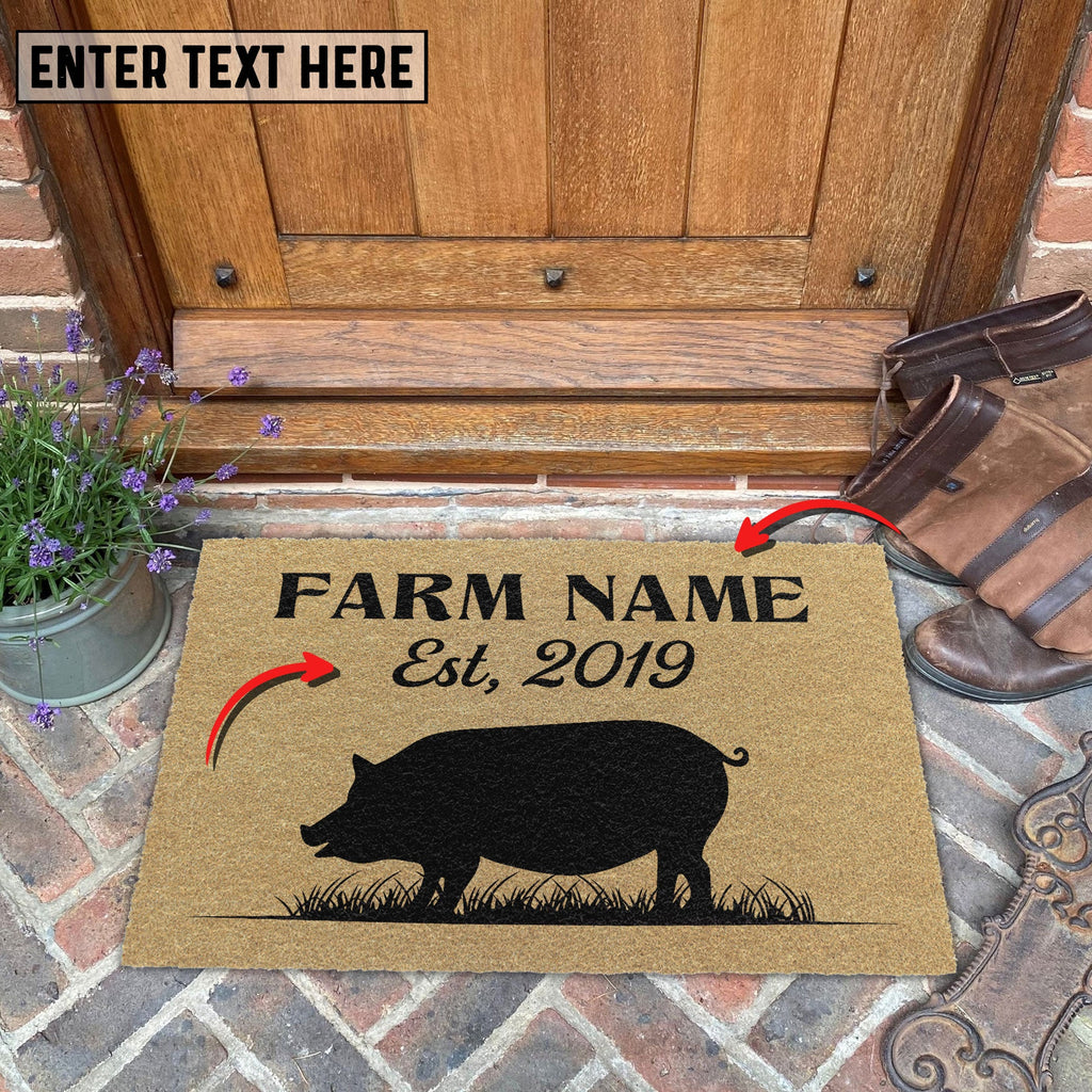 Pig Custom Farm Name Custom Year Coir Doormat
