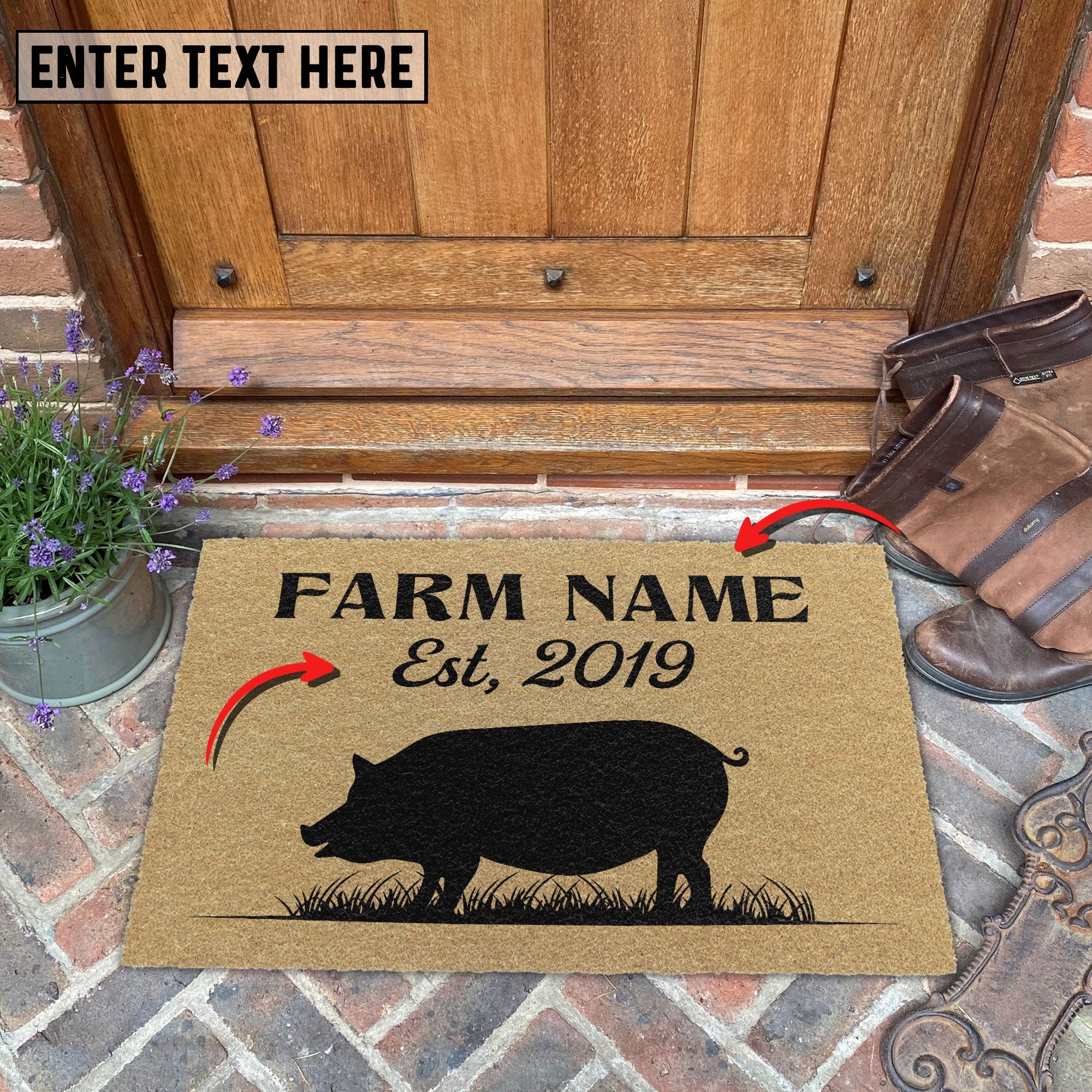Pig Custom Farm Name Custom Year Coir Doormat
