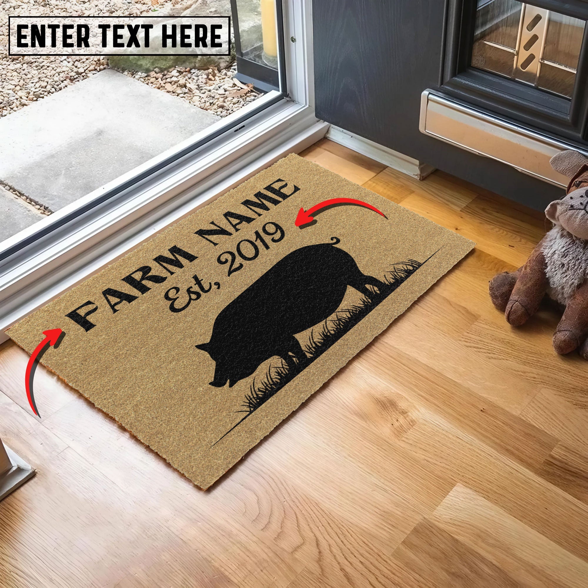 Pig Custom Farm Name Custom Year Coir Doormat