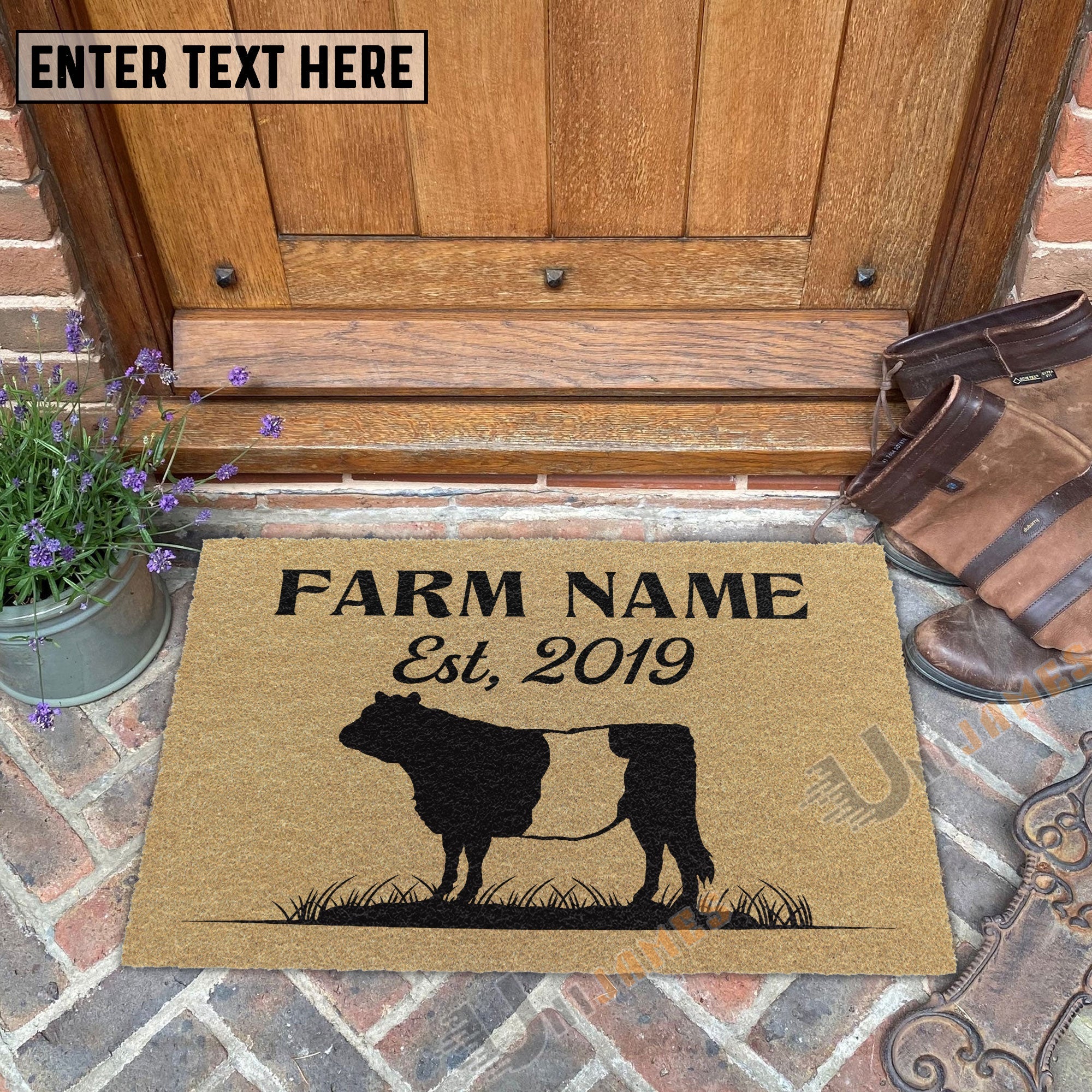 Belted Galloway Custom Farm Name Custom Year Coir Doormat
