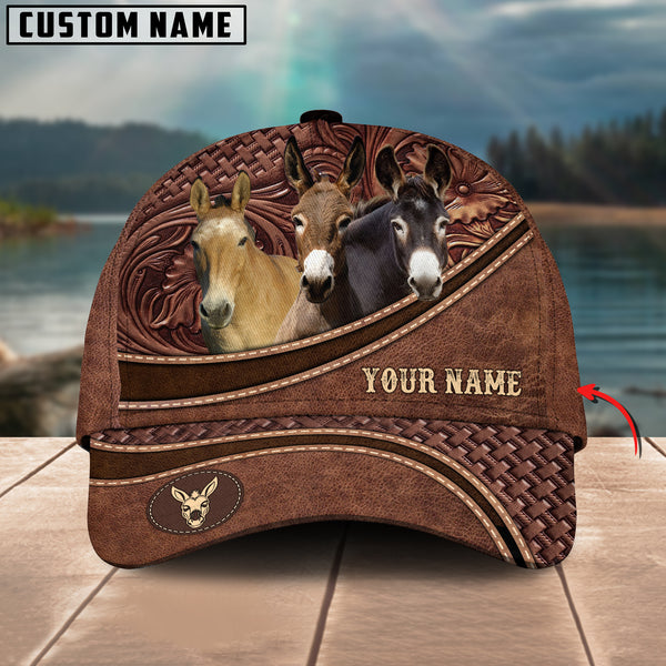 Mule Personalized Name Brown Carving Leather Pattern 3D Classic Cap