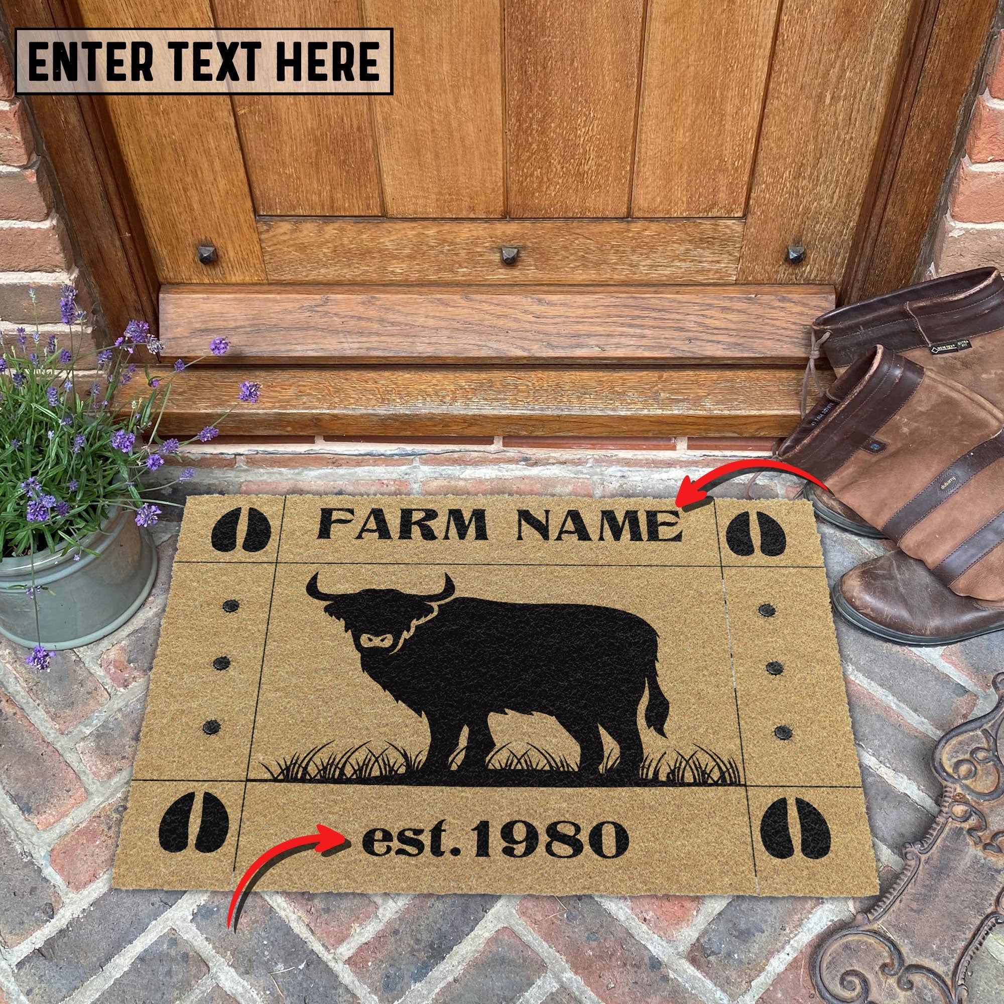 Highland Hoove Custom Farm Name Custom Year Coir Doormat