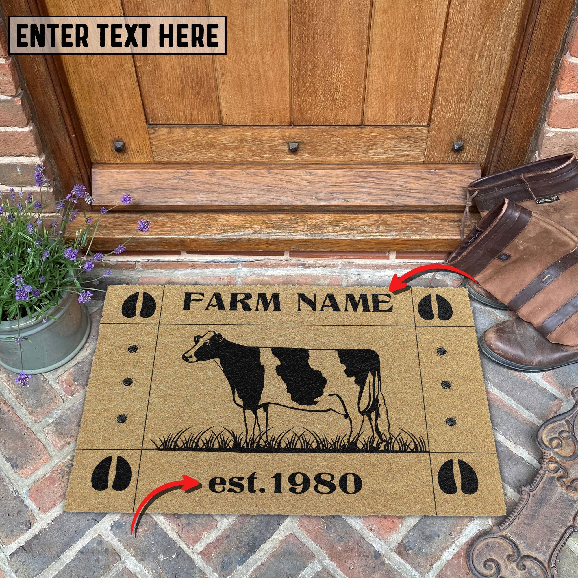 Holstein Hoove Custom Farm Name Custom Year Coir Doormat