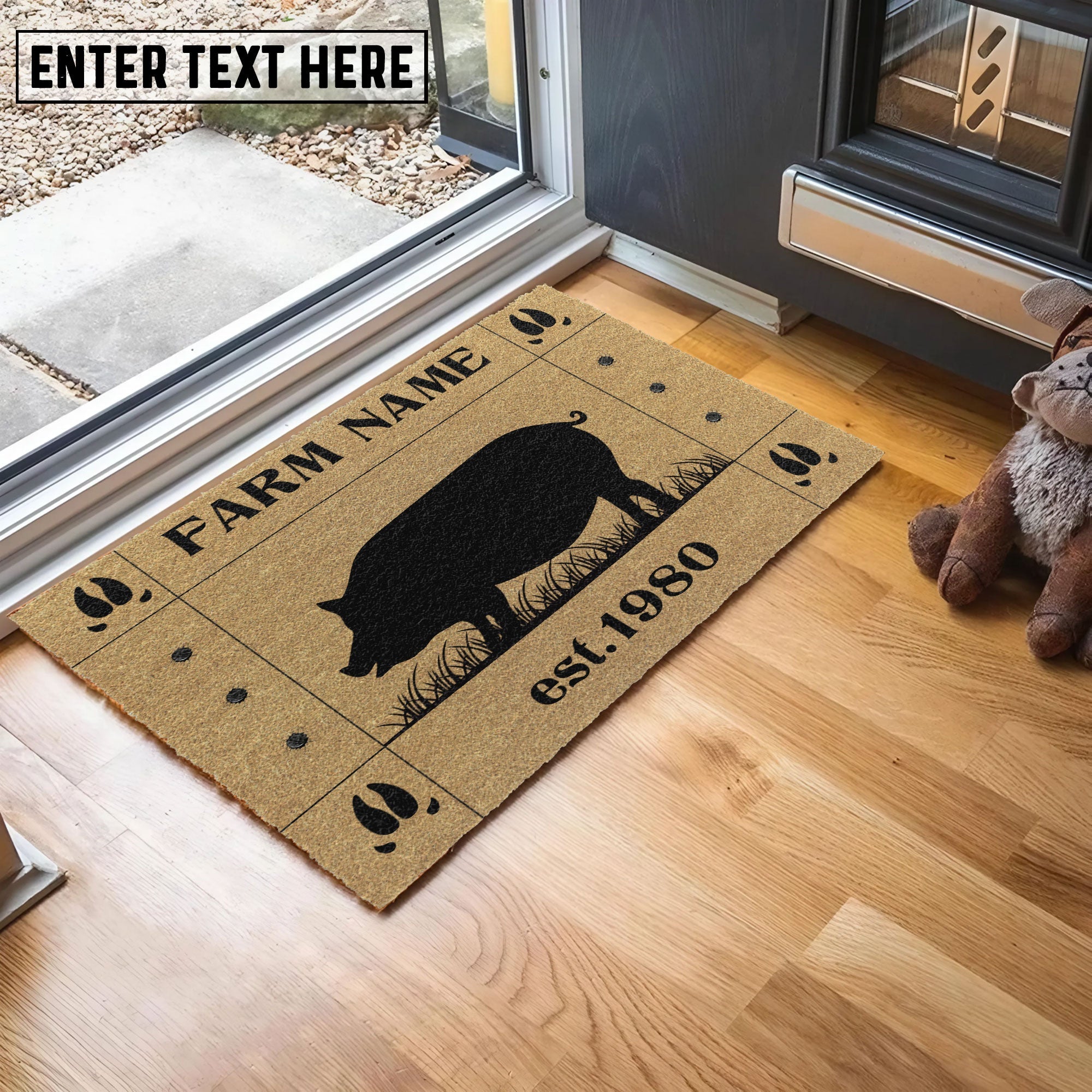 Pig Hoove Custom Farm Name Custom Year Coir Doormat