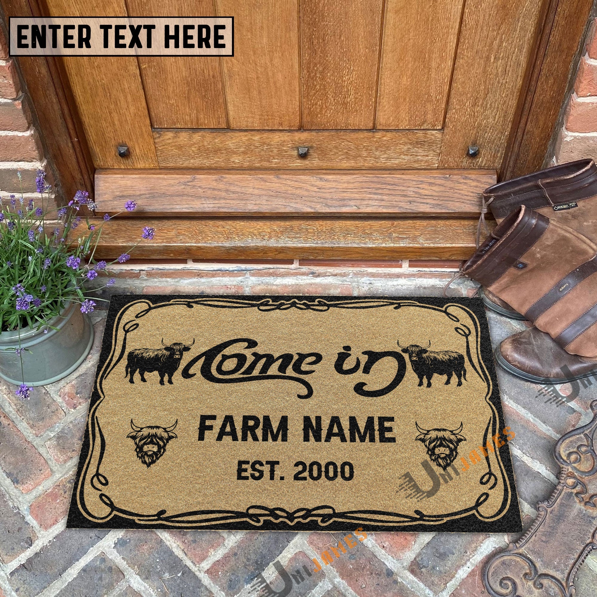 Highland Funny Come In Go Away Custom Farm Name Custom Year Coir Doormat
