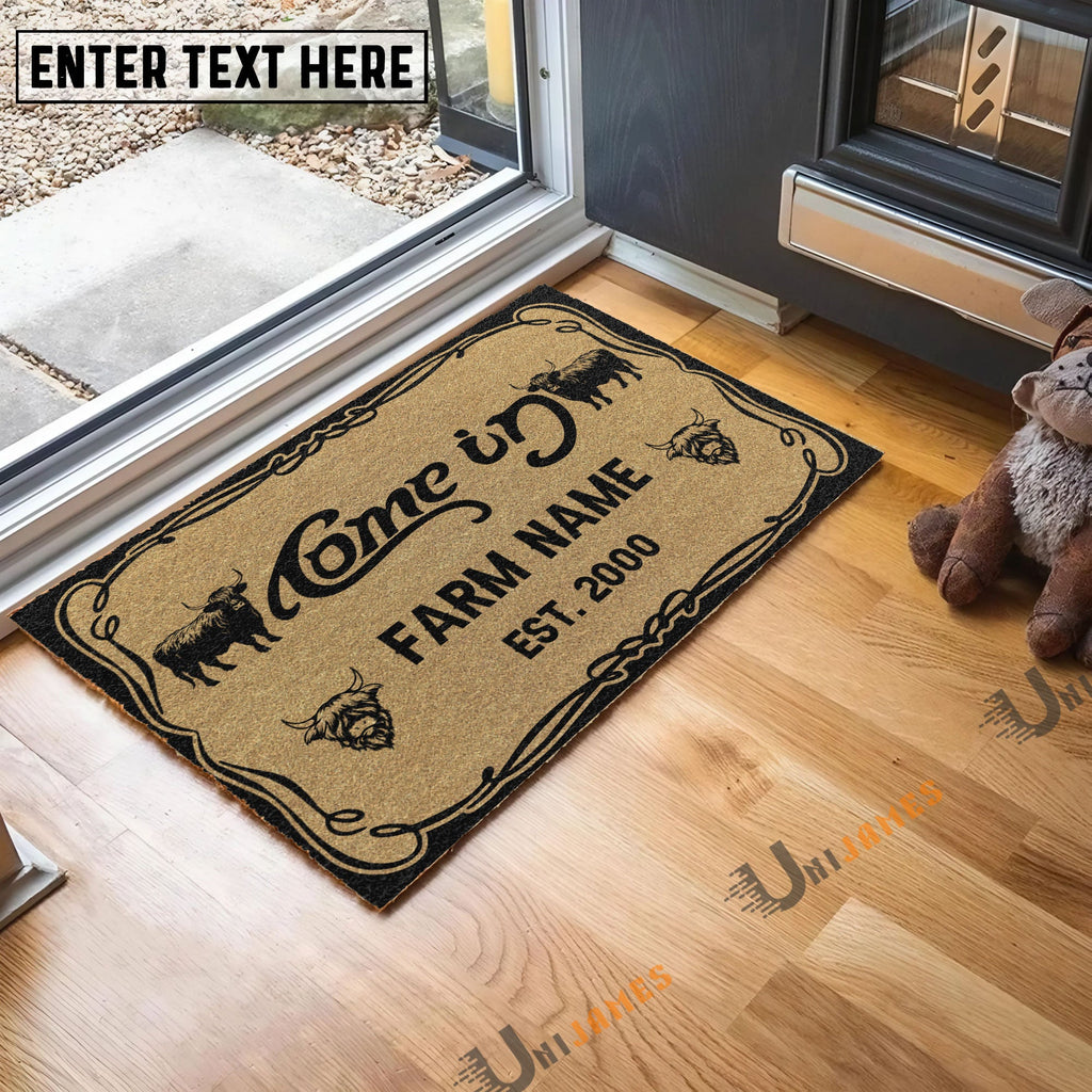 Highland Funny Come In Go Away Custom Farm Name Custom Year Coir Doormat