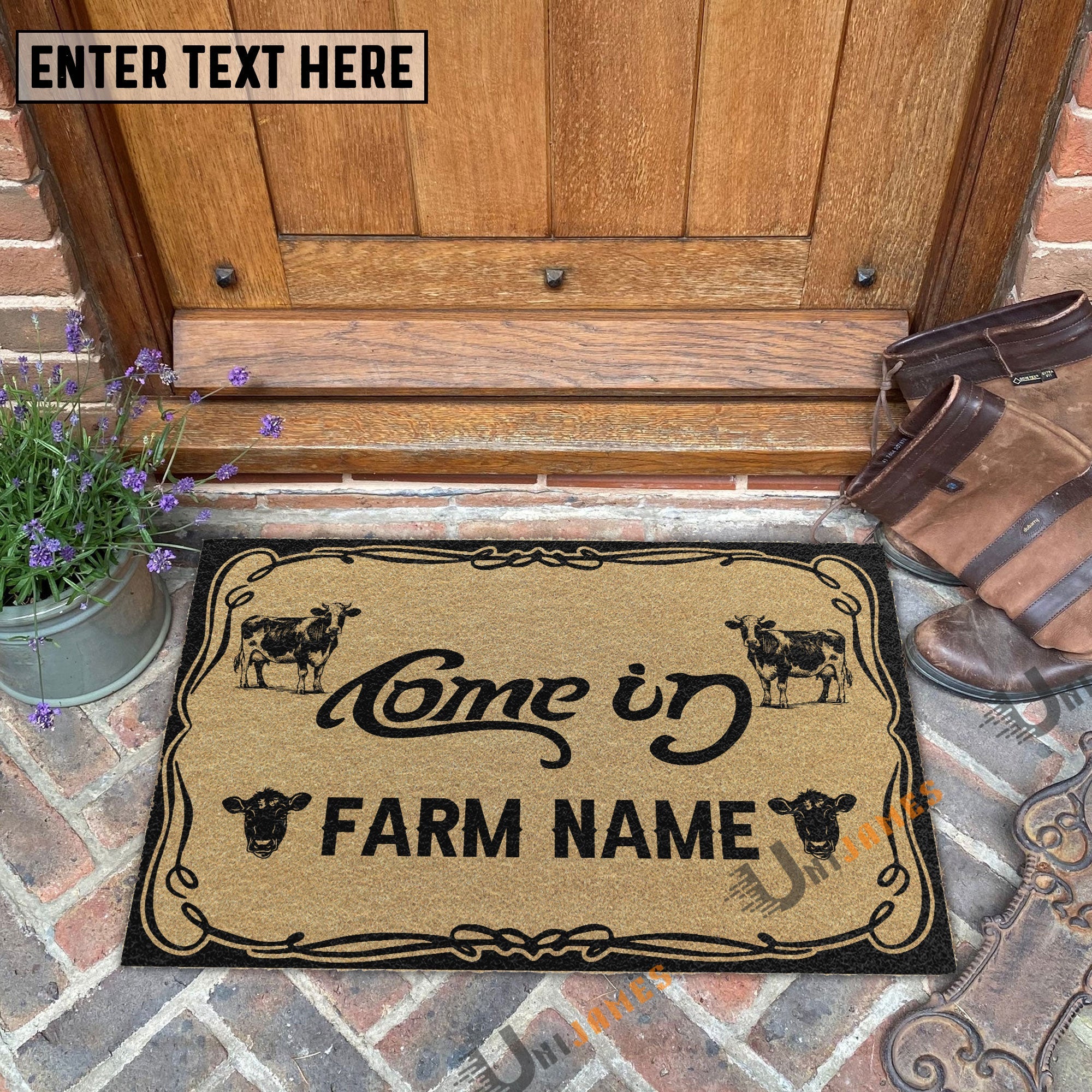 Holstein Funny Come In Go Away Custom Farm Name Custom Year Coir Doormat