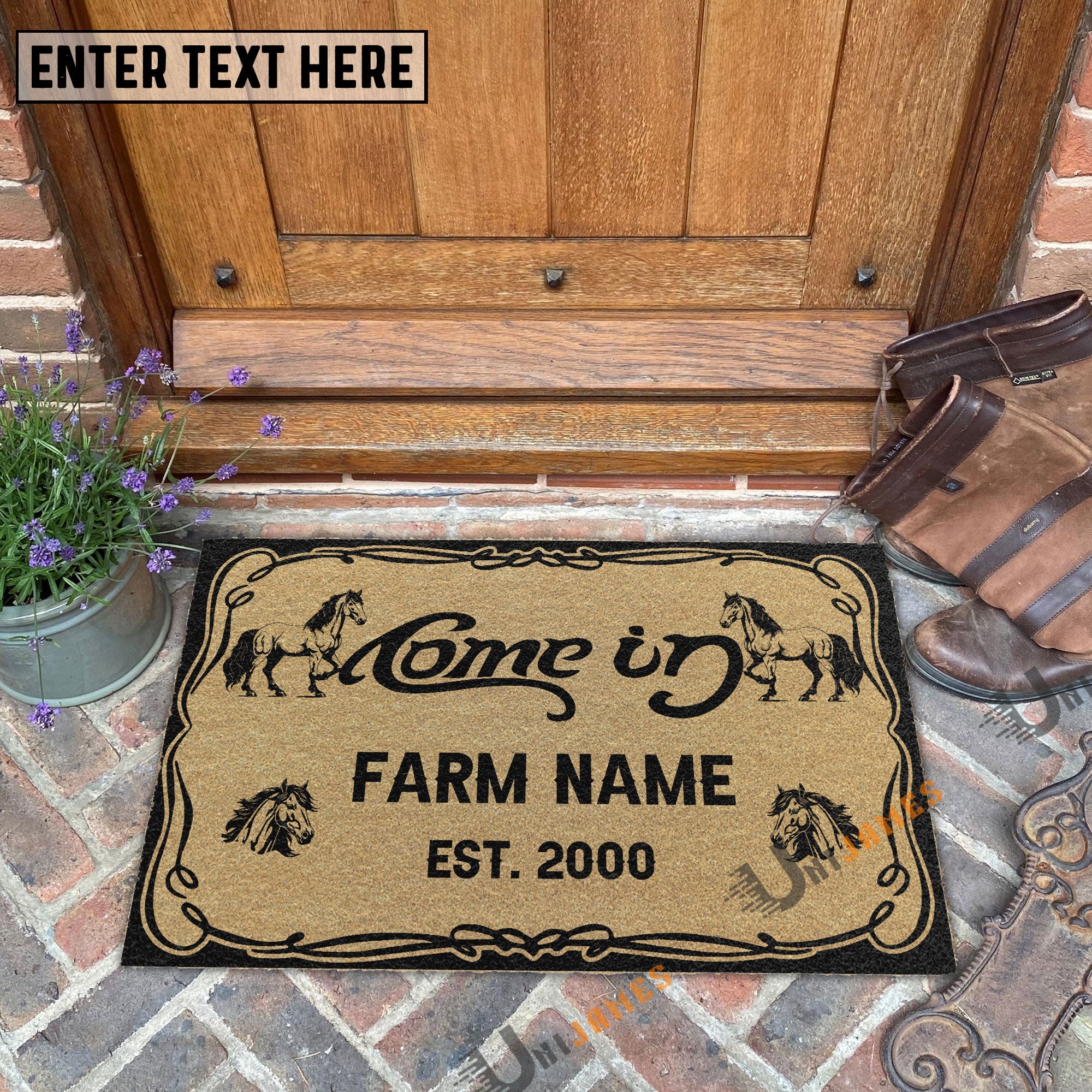 Horse Funny Come In Go Away Custom Farm Name Custom Year Coir Doormat