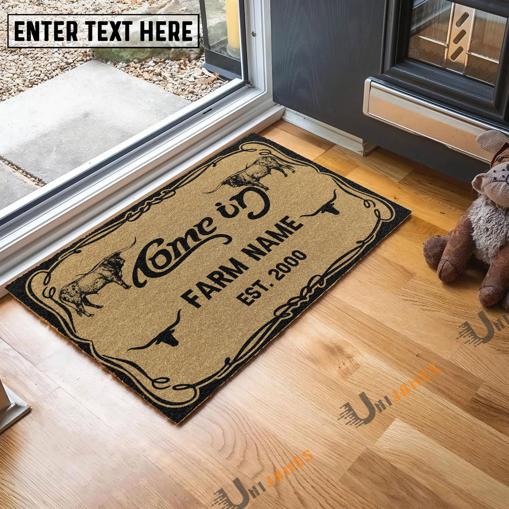 Texas Longhorn Funny Come In Go Away Custom Farm Name Custom Year Coir Doormat