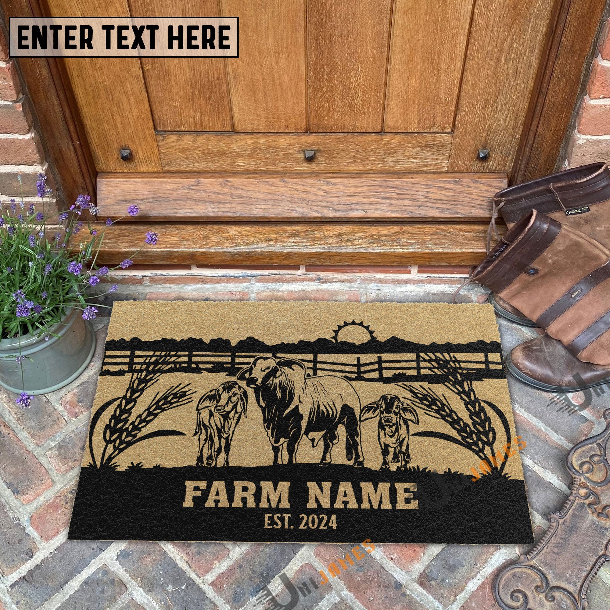 Brahman Sunshine Field Custom Farm Name Custom Year Coir Doormat
