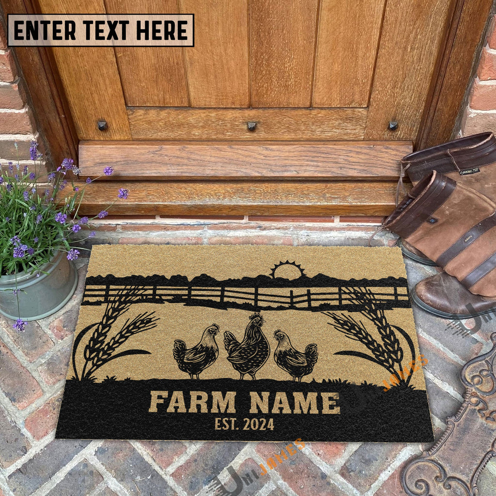 Chicken Sunshine Field Custom Farm Name Custom Year Coir Doormat
