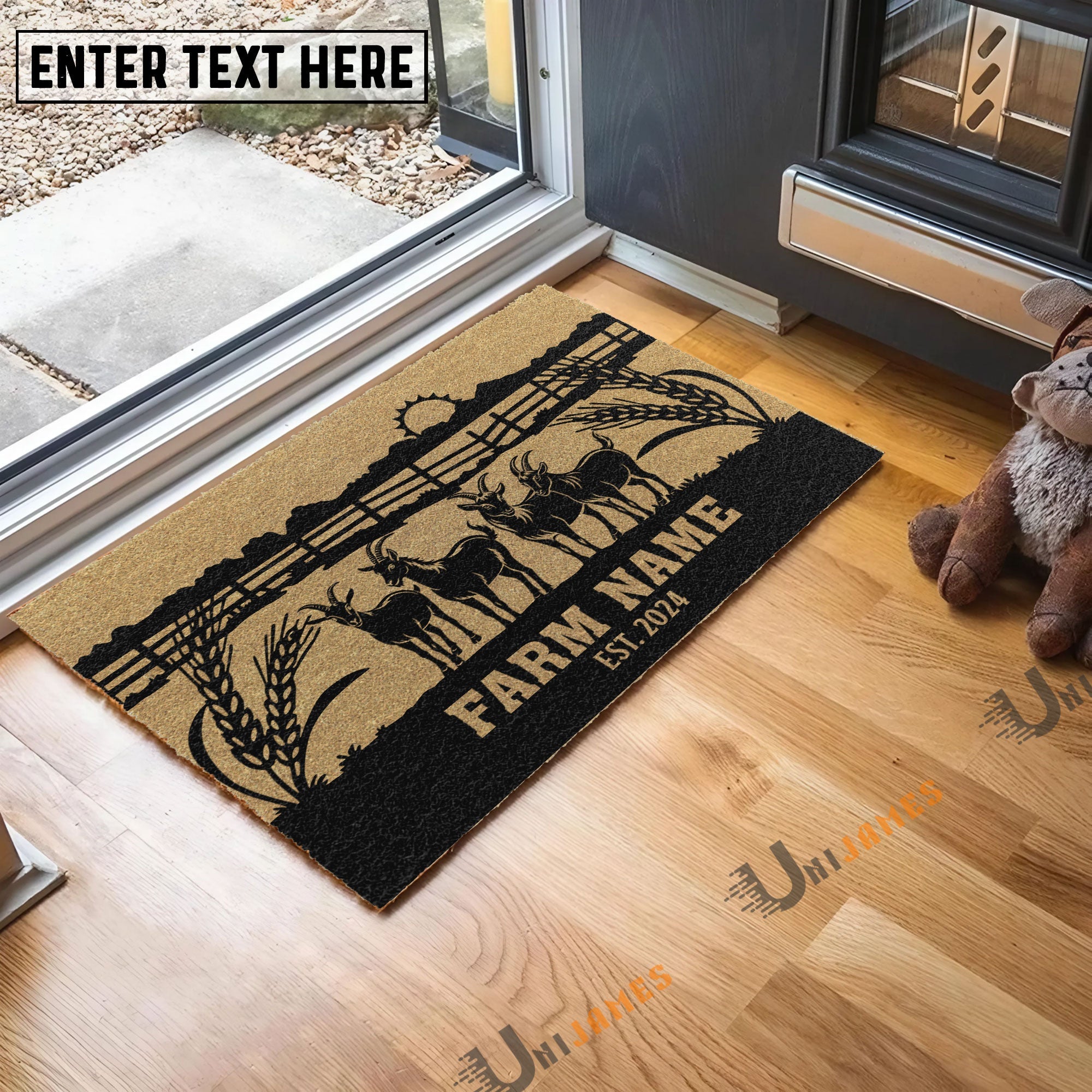 Goat Sunshine Field Custom Farm Name Custom Year Coir Doormat