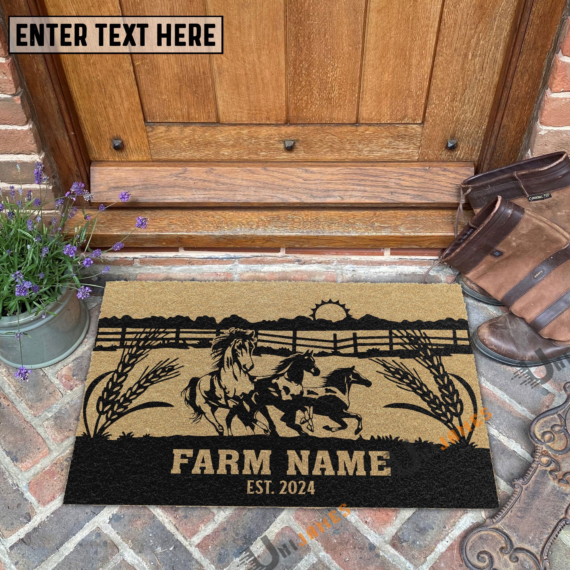 Horse Sunshine Field Custom Farm Name Custom Year Coir Doormat