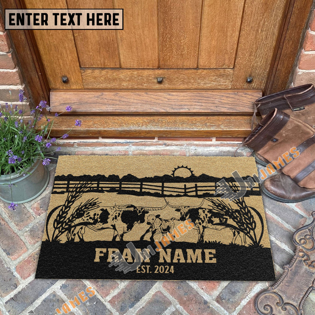 Texas Longhorn Sunshine Field Custom Farm Name Custom Year Coir Doormat