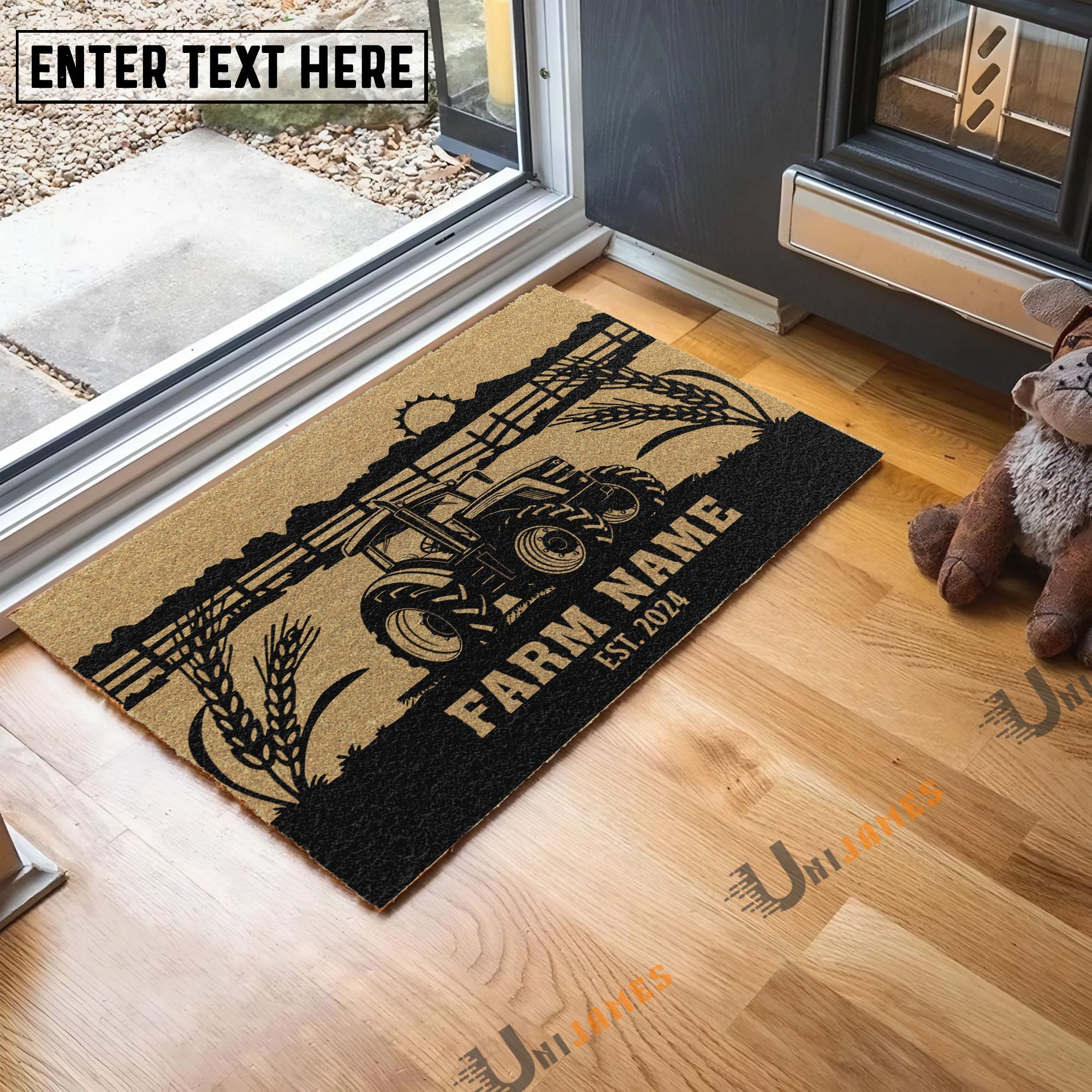 Tractor Sunshine Field Custom Farm Name Custom Year Coir Doormat