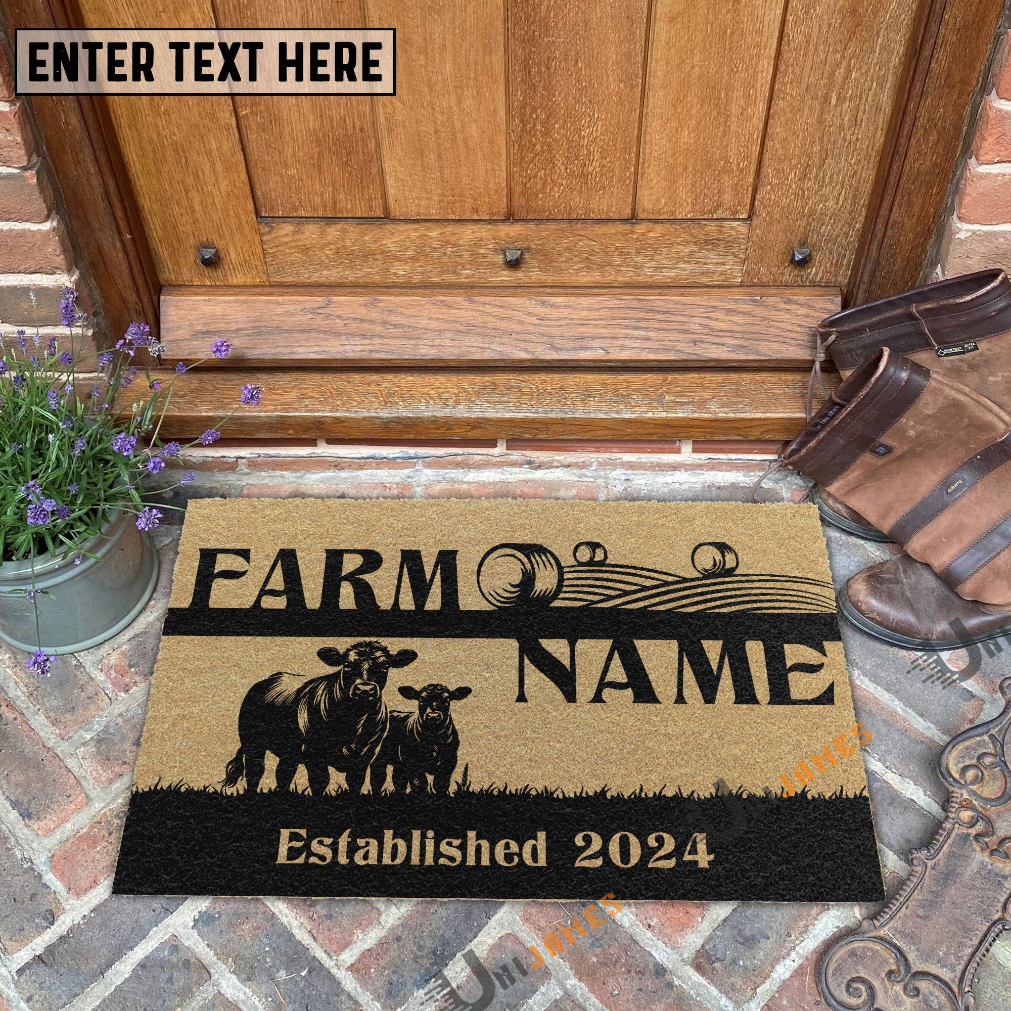 Angus Straw Roll Custom Farm Name Custom Year Coir Doormat