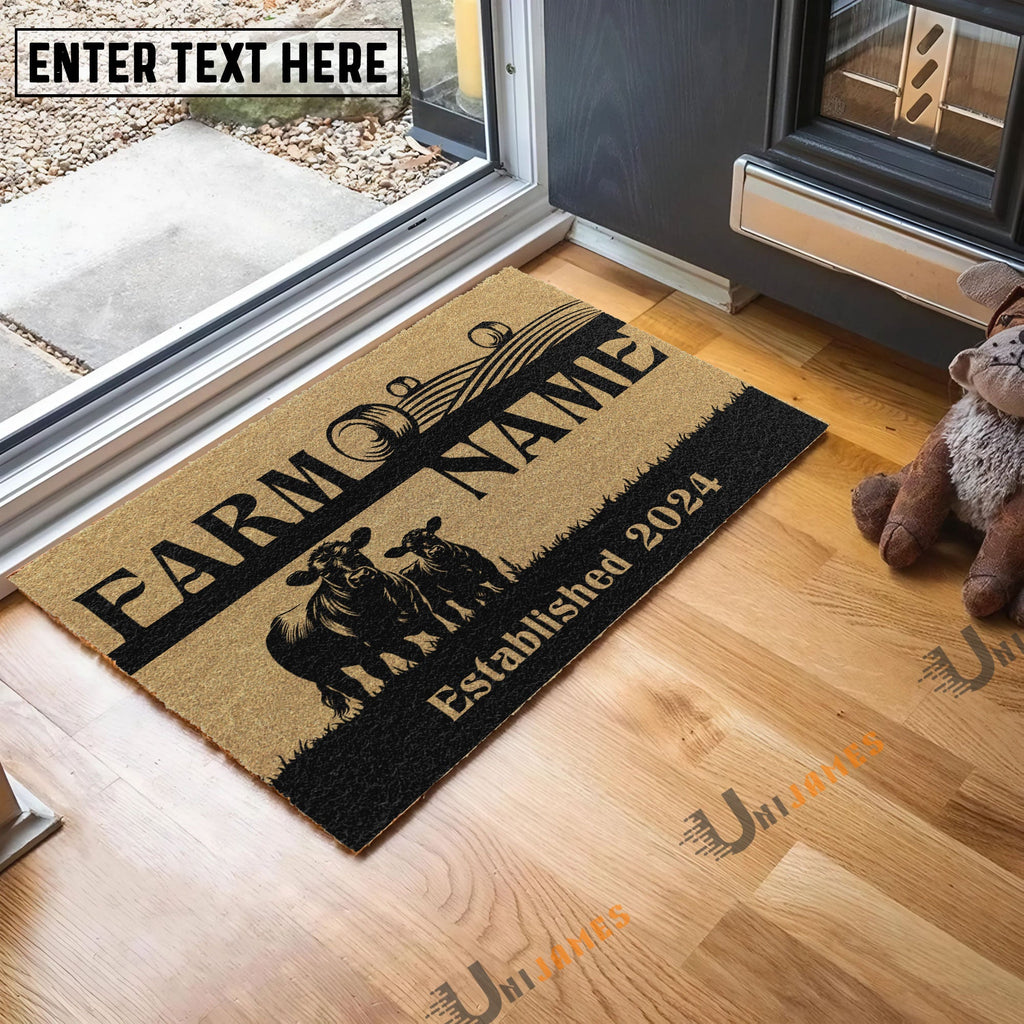 Angus Straw Roll Custom Farm Name Custom Year Coir Doormat