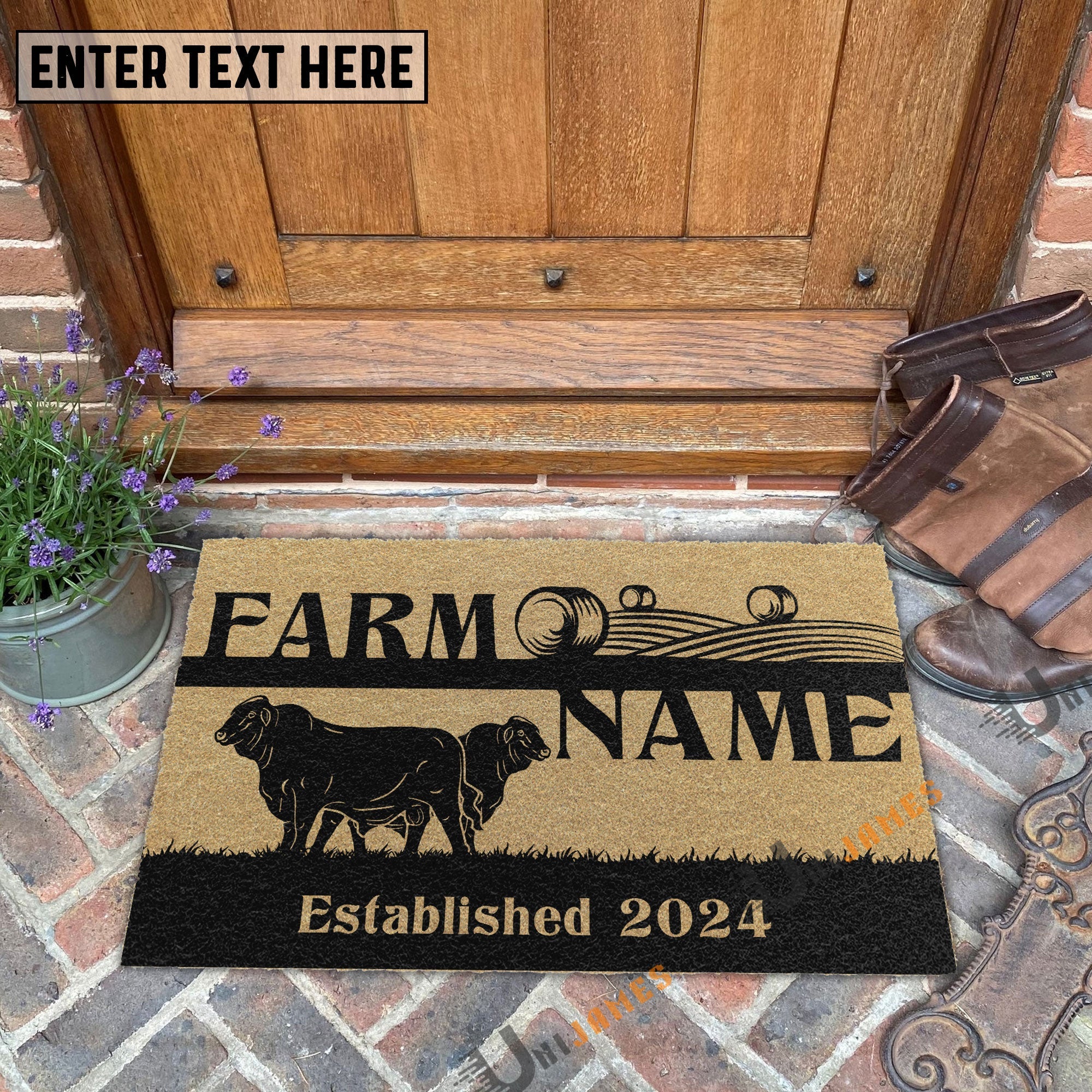 Beefmaster Straw Roll Custom Farm Name Custom Year Coir Doormat