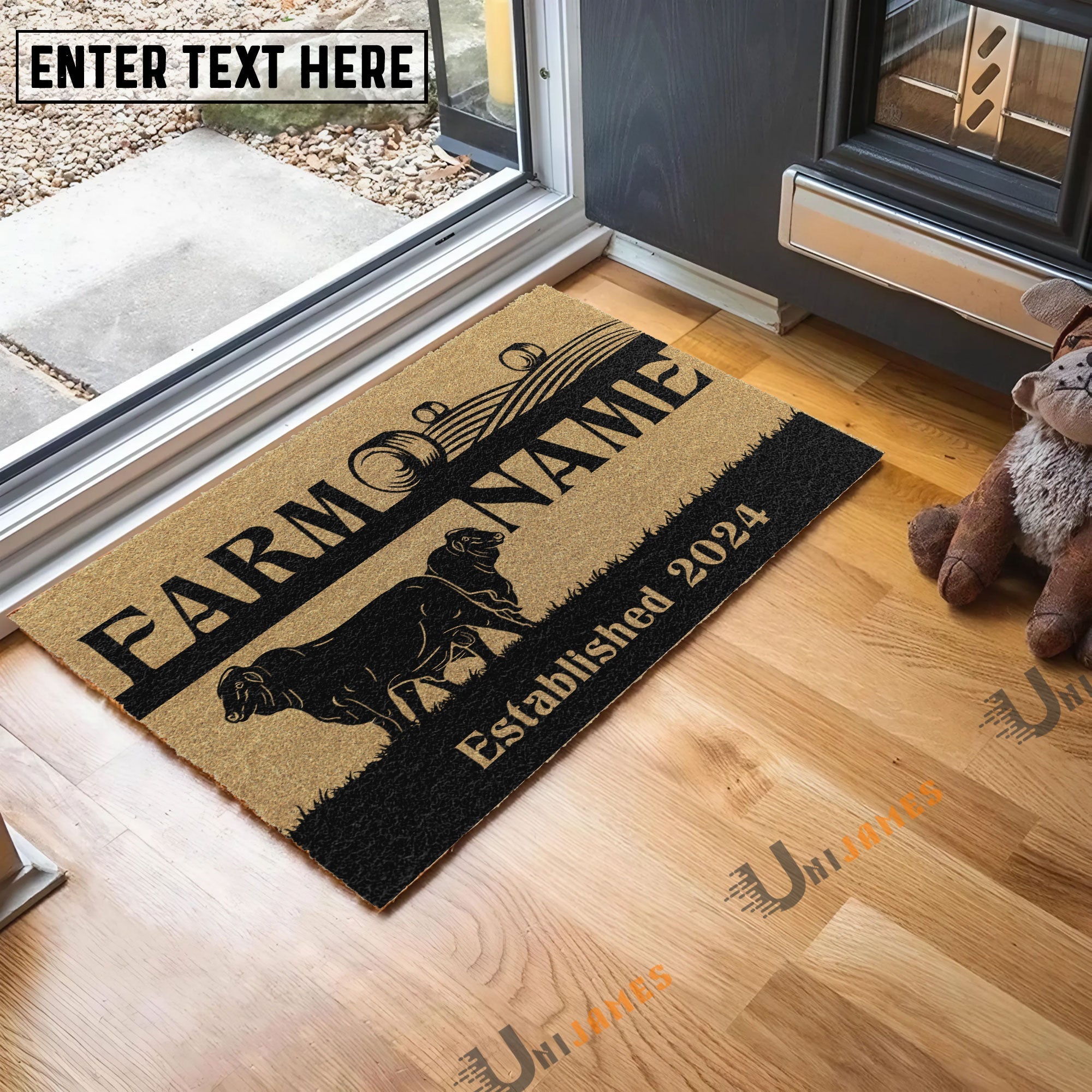 Beefmaster Straw Roll Custom Farm Name Custom Year Coir Doormat