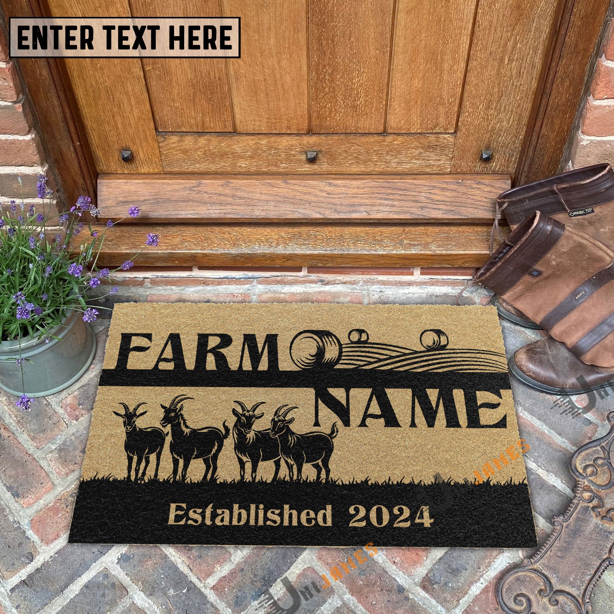 Goat Straw Roll Custom Farm Name Custom Year Coir Doormat