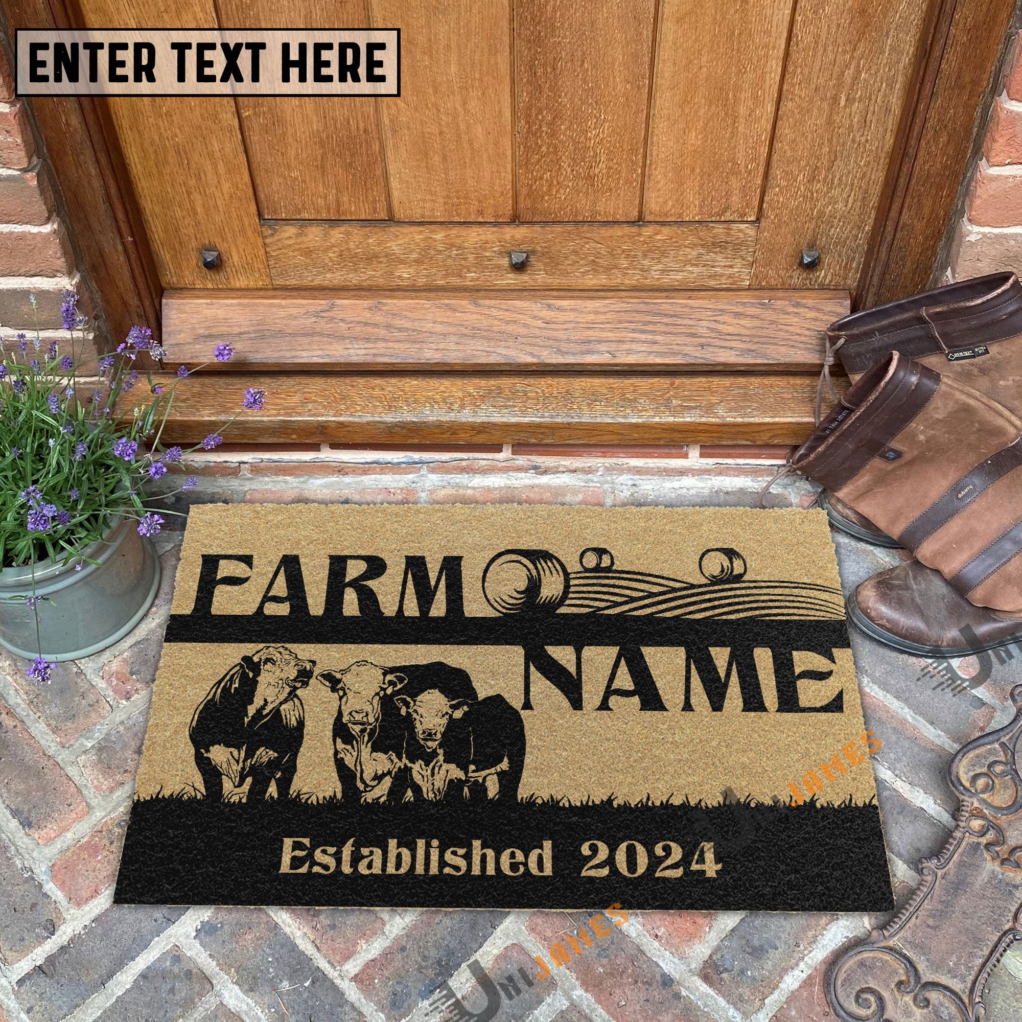 Hereford Straw Roll Custom Farm Name Custom Year Coir Doormat
