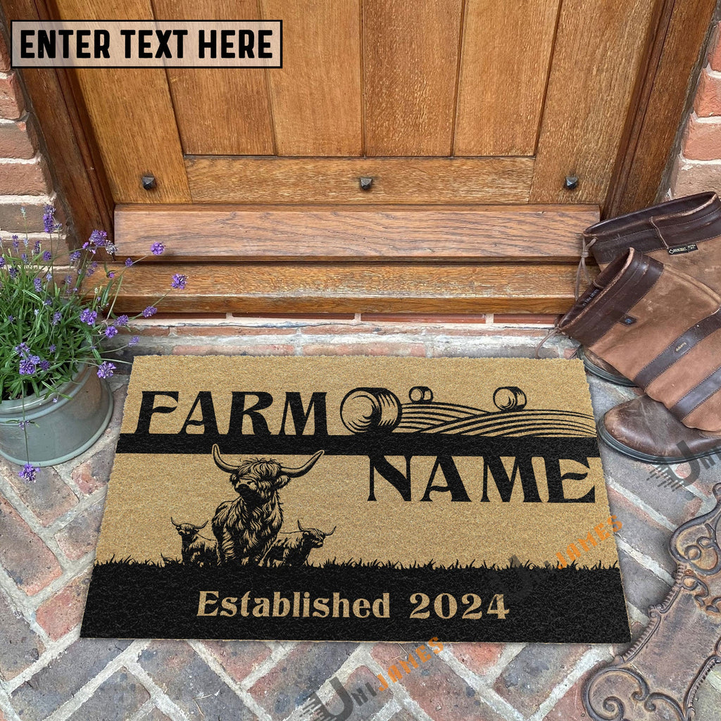 Highland Straw Roll Custom Farm Name Custom Year Coir Doormat