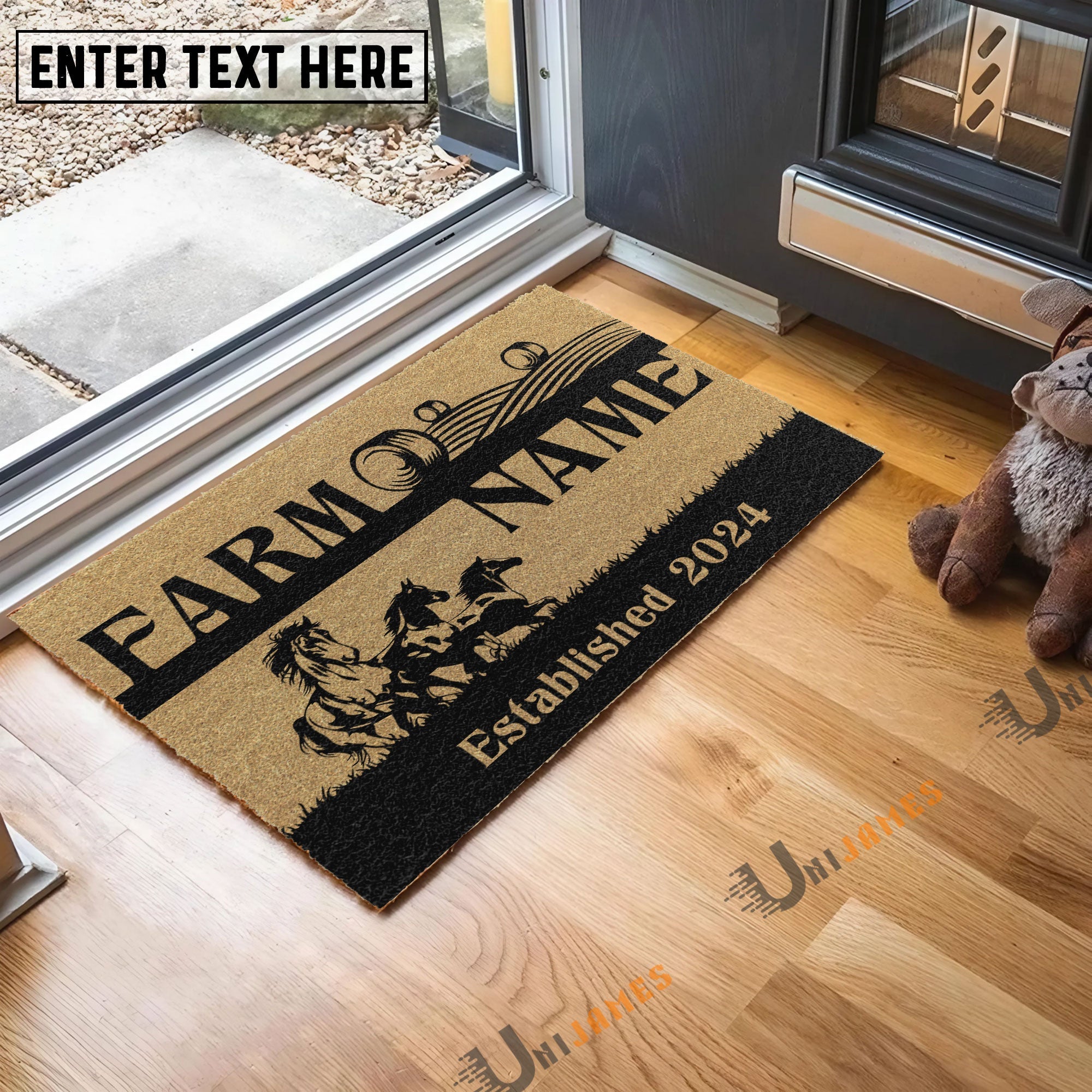 Horse Straw Roll Custom Farm Name Custom Year Coir Doormat