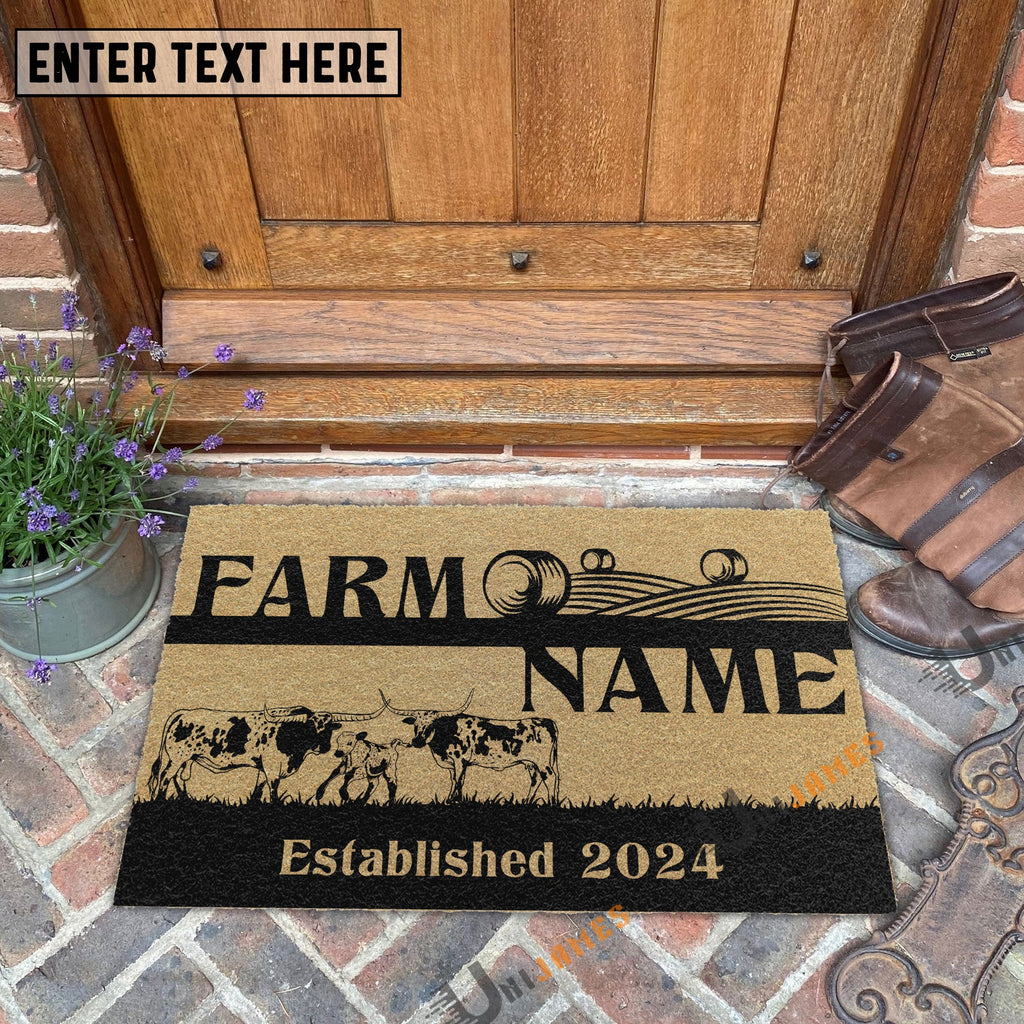 Texas Longhorn Straw Roll Custom Farm Name Custom Year Coir Doormat