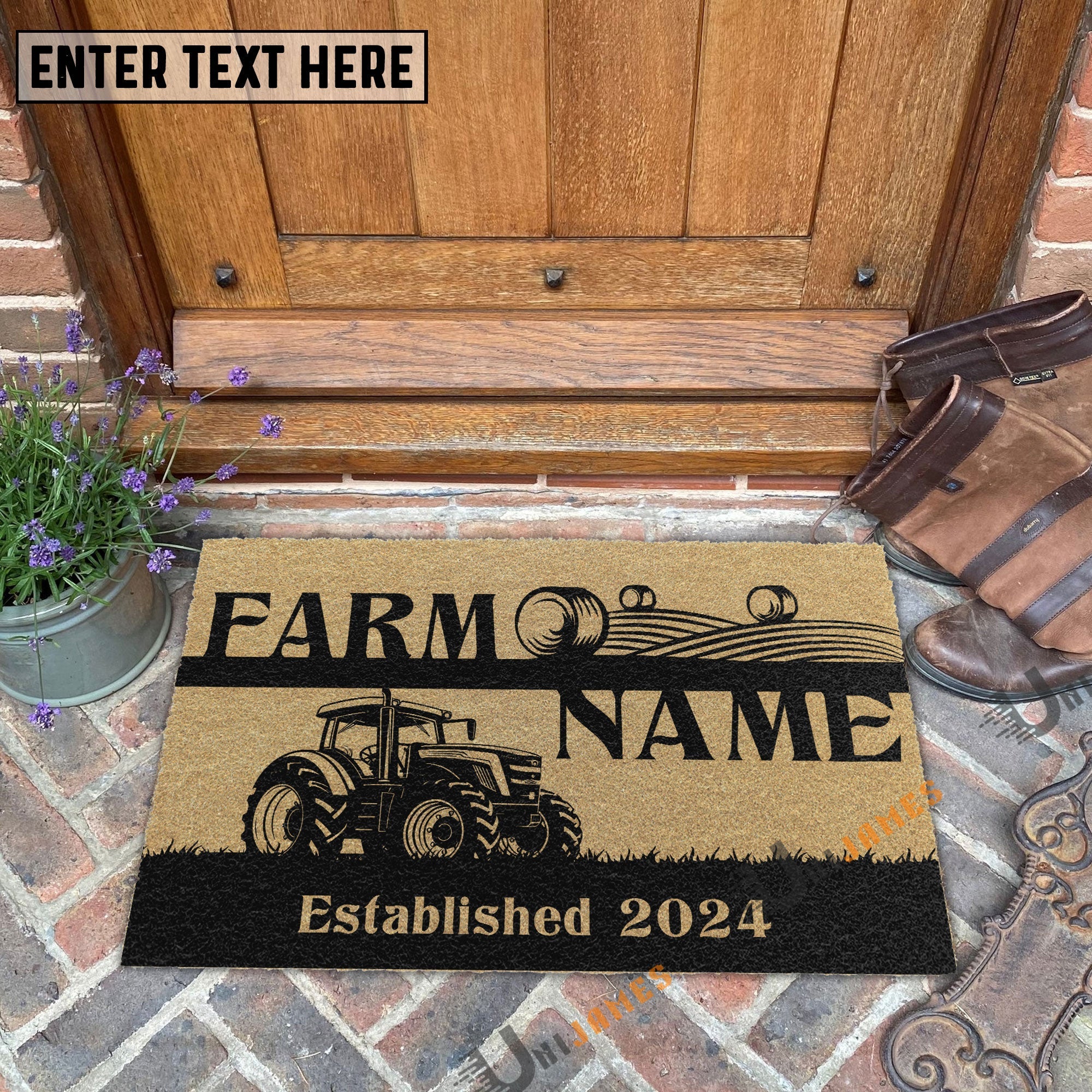 Tractor Straw Roll Custom Farm Name Custom Year Coir Doormat