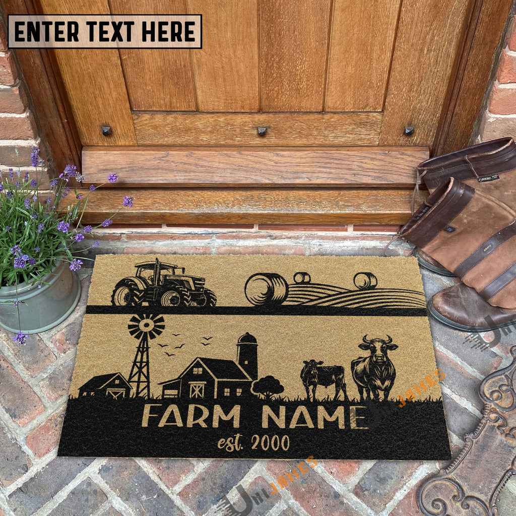 Angus Happy Ranch Custom Farm Name Custom Year Coir Doormat