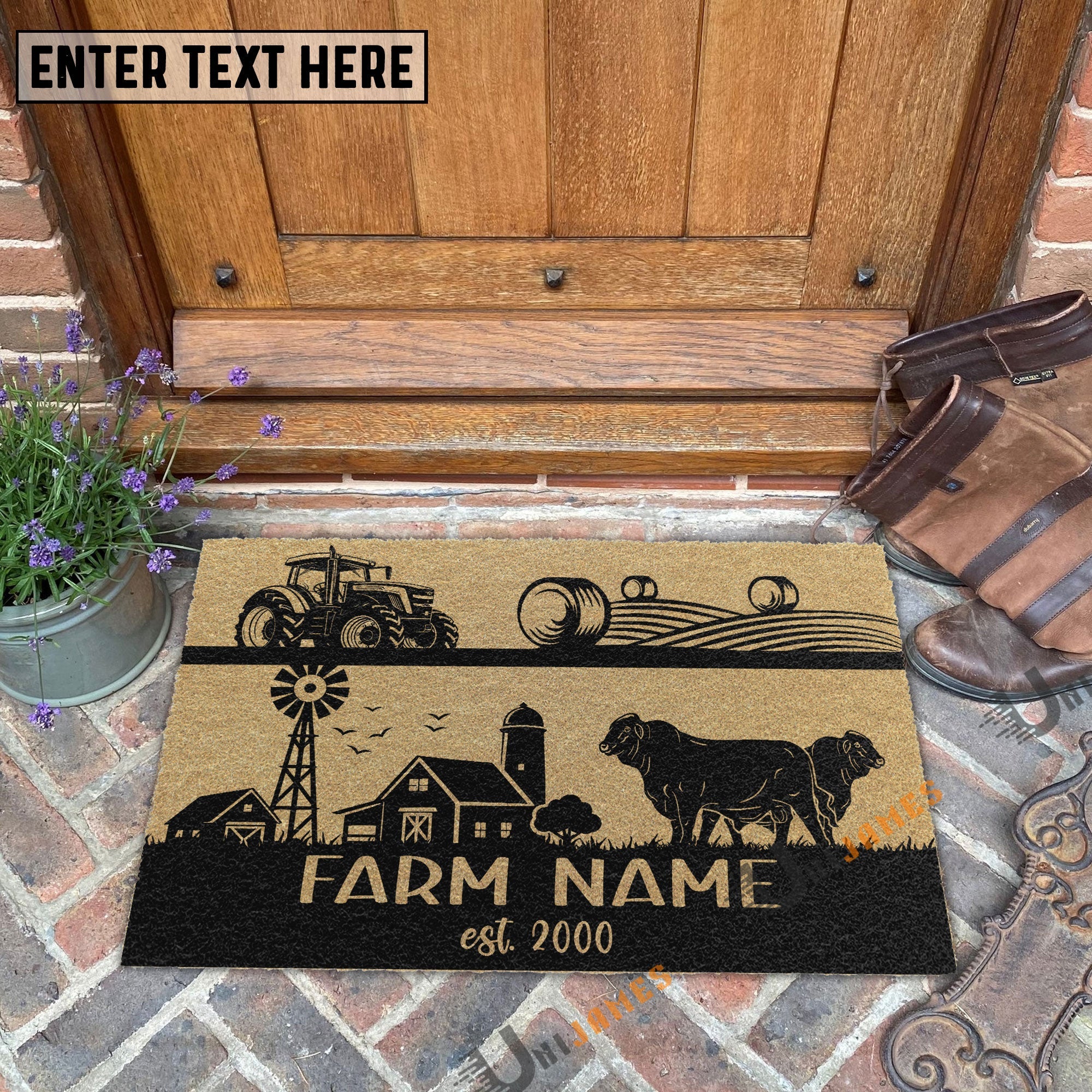 Beefmaster Happy Ranch Custom Farm Name Custom Year Coir Doormat