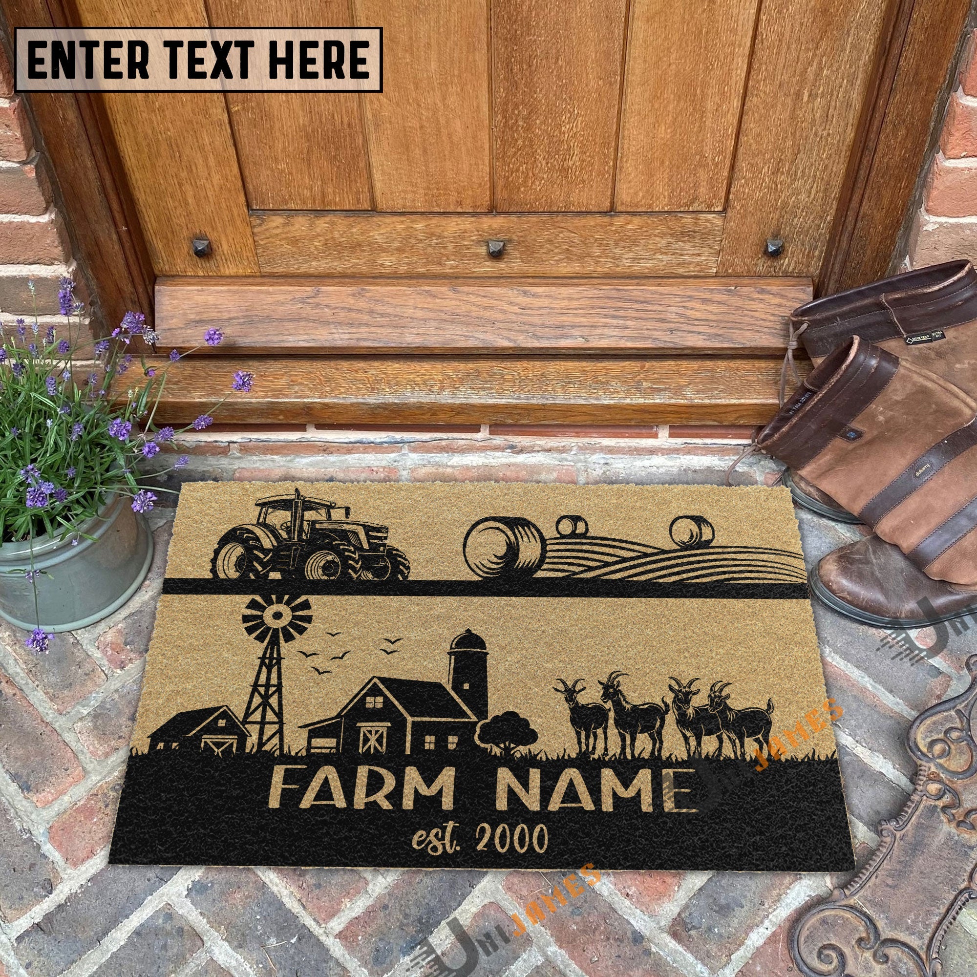 Goat Happy Ranch Custom Farm Name Custom Year Coir Doormat