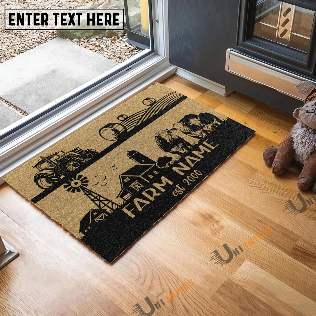 Hereford Happy Ranch Custom Farm Name Custom Year Coir Doormat