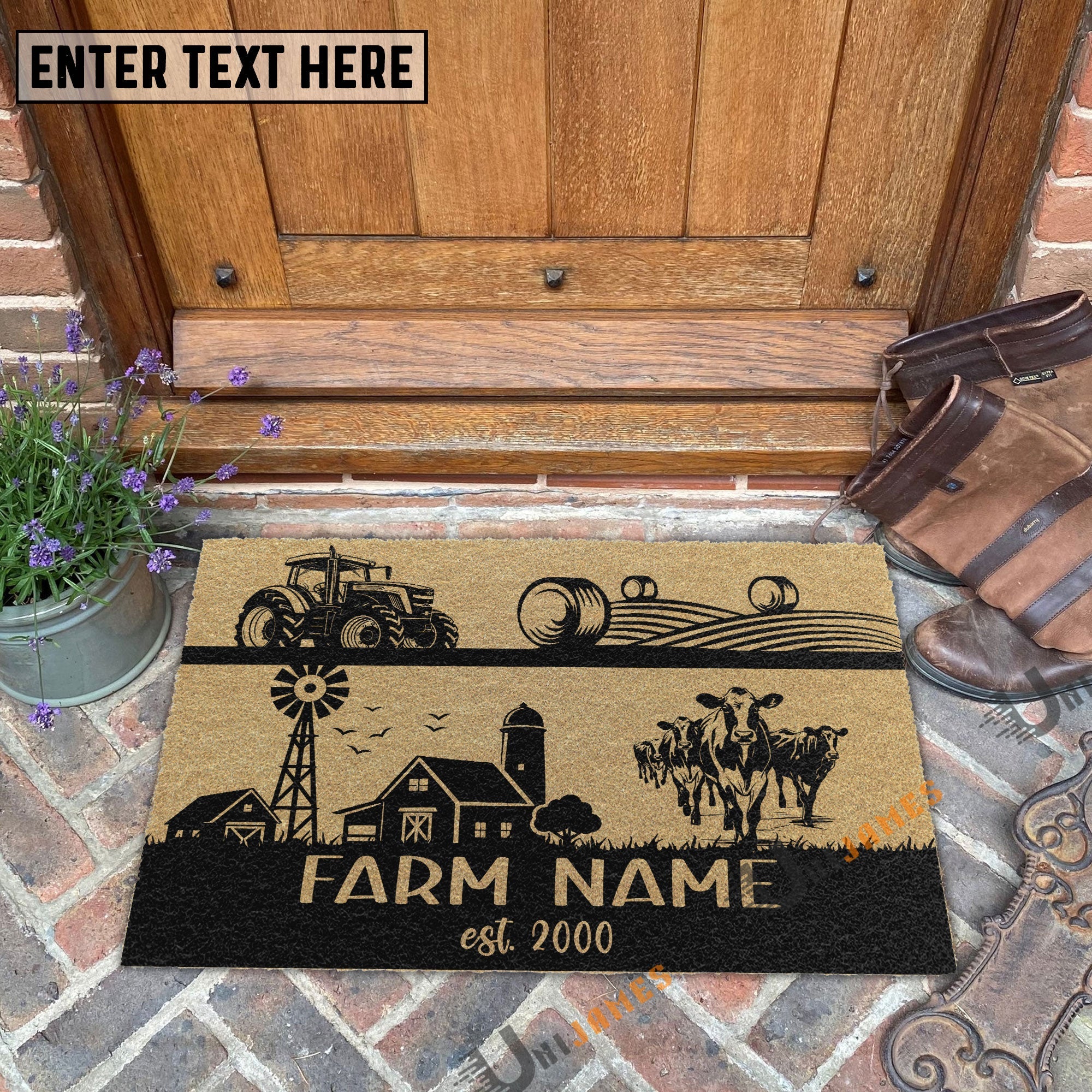 Holstein Happy Ranch Custom Farm Name Custom Year Coir Doormat