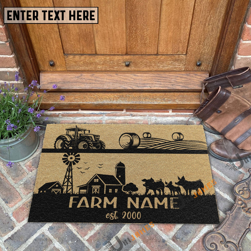 Pig Happy Ranch Custom Farm Name Custom Year Coir Doormat