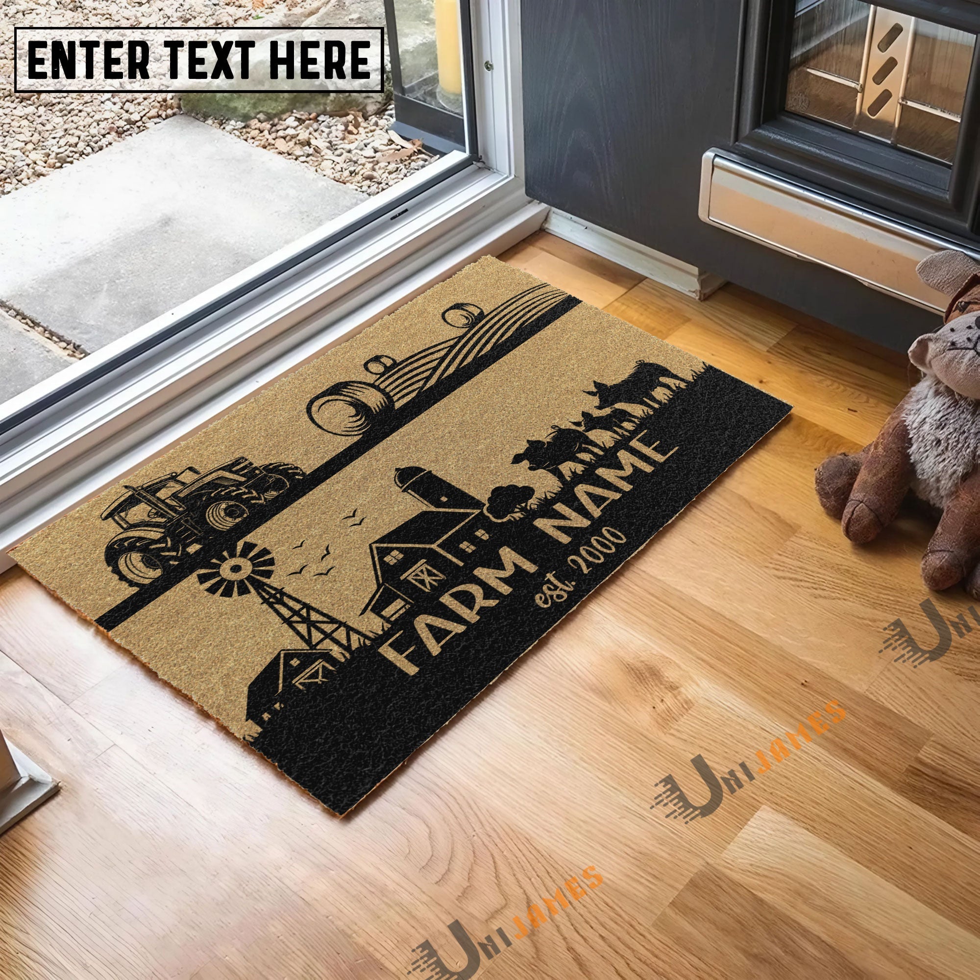 Pig Happy Ranch Custom Farm Name Custom Year Coir Doormat