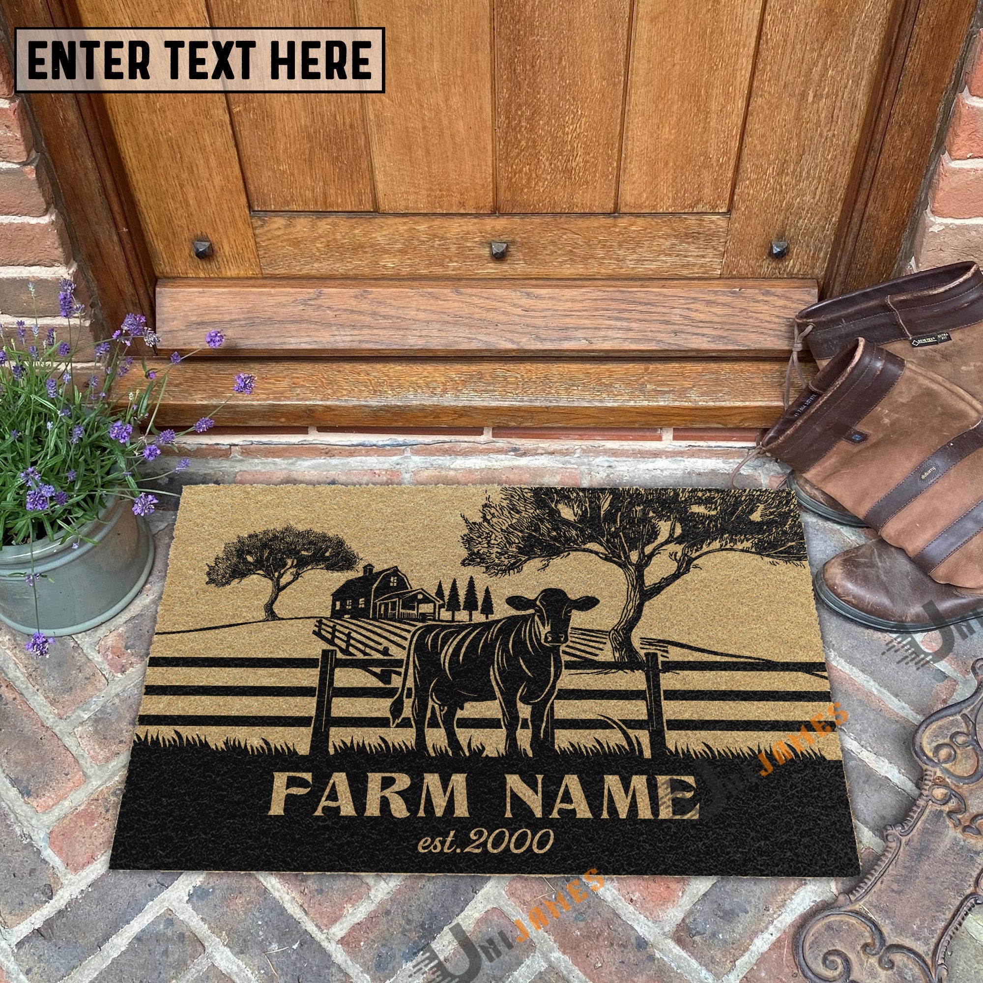 Angus Little Ranch Custom Farm Name Custom Year Coir Doormat