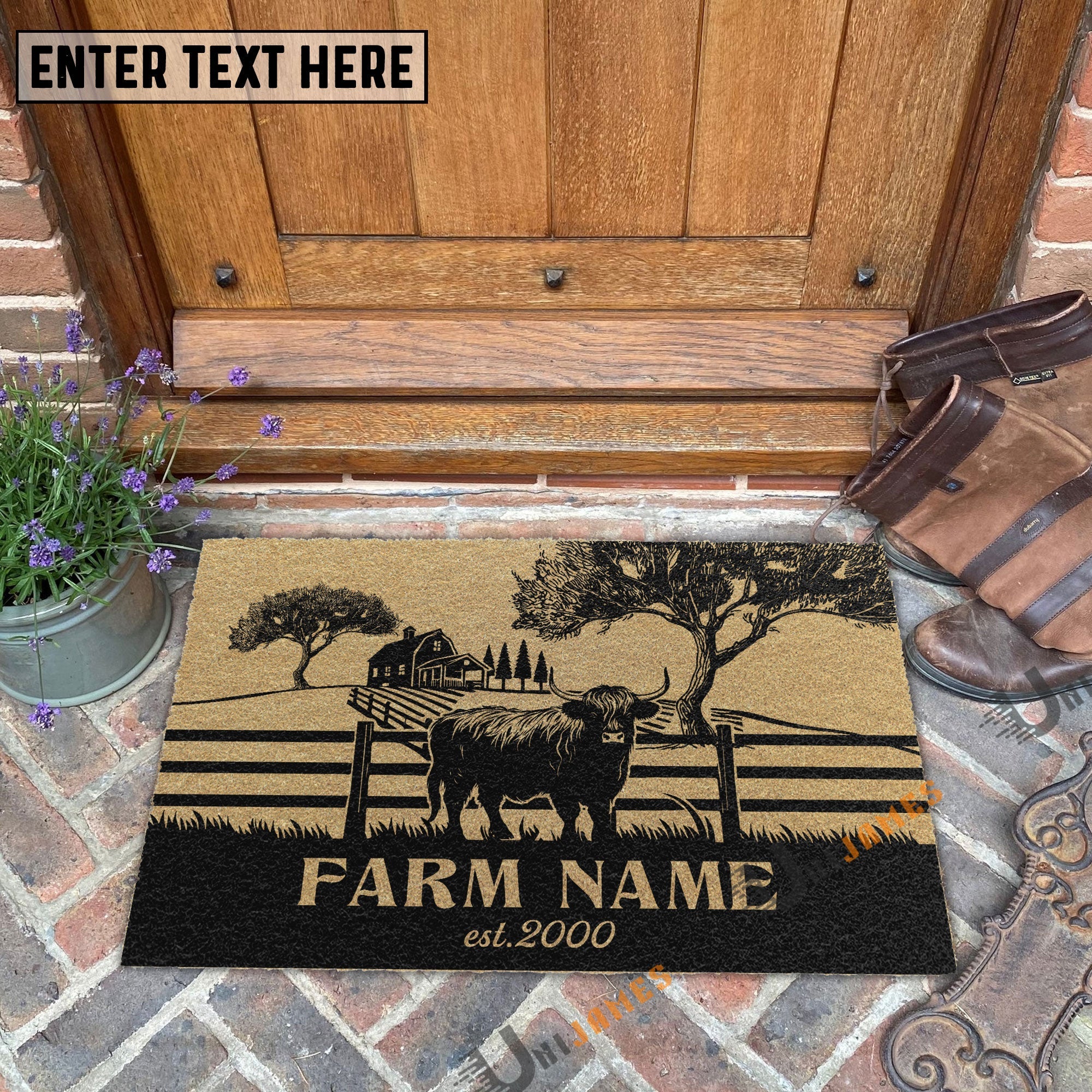 Highland Little Ranch Custom Farm Name Custom Year Coir Doormat