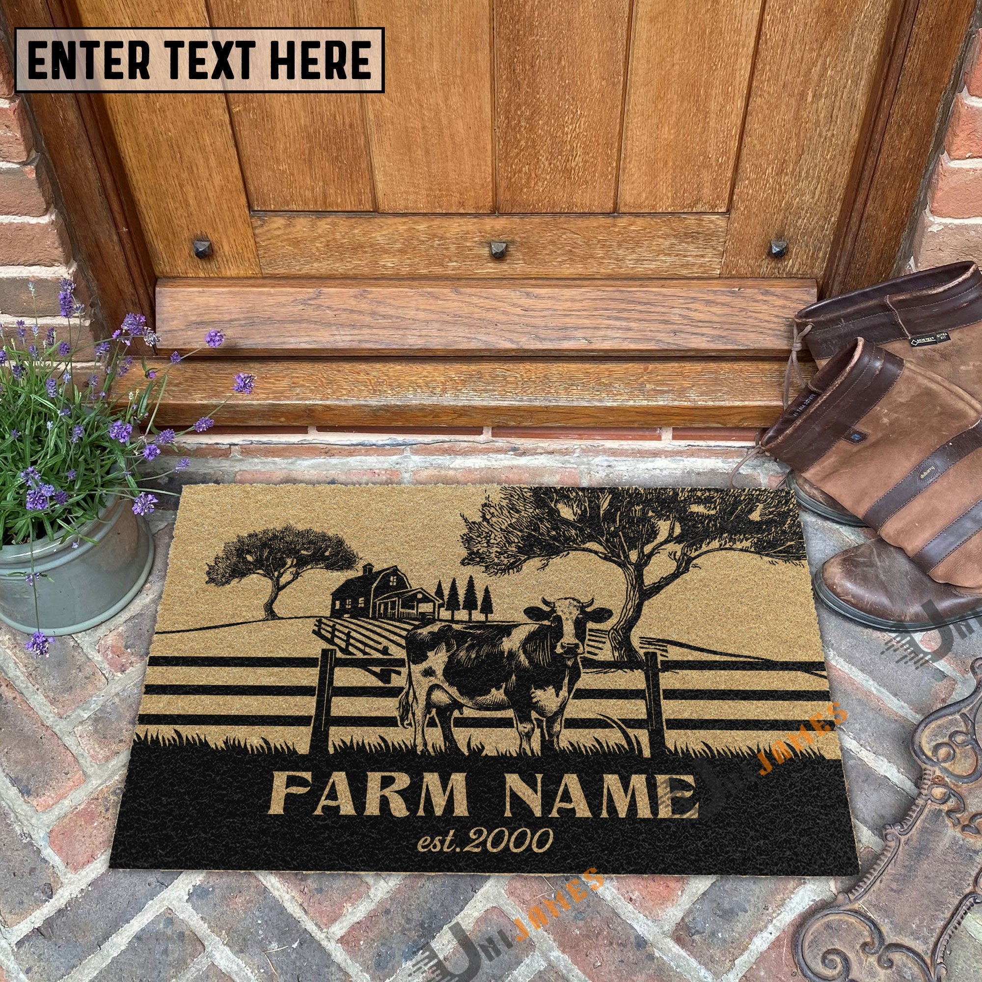 Holstein Little Ranch Custom Farm Name Custom Year Coir Doormat