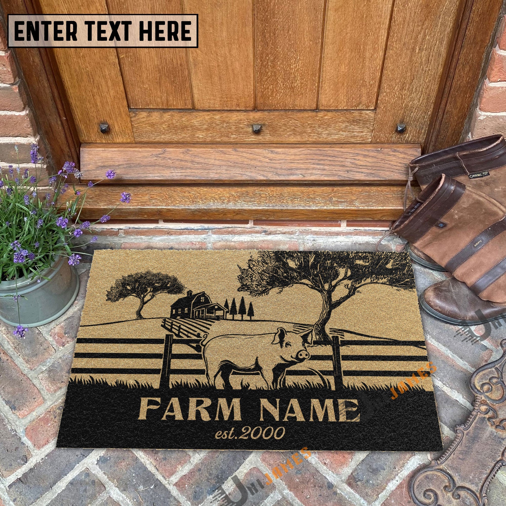 Pig Little Ranch Custom Farm Name Custom Year Coir Doormat