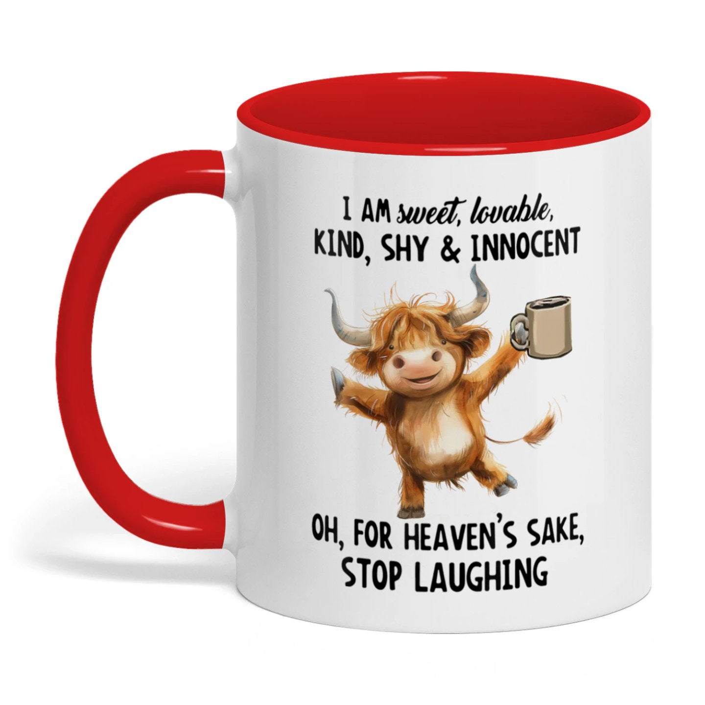 I Am Sweet Lovable Kind Shy Innocent Oh For Heaven's Sake Cow Two Tone Mug