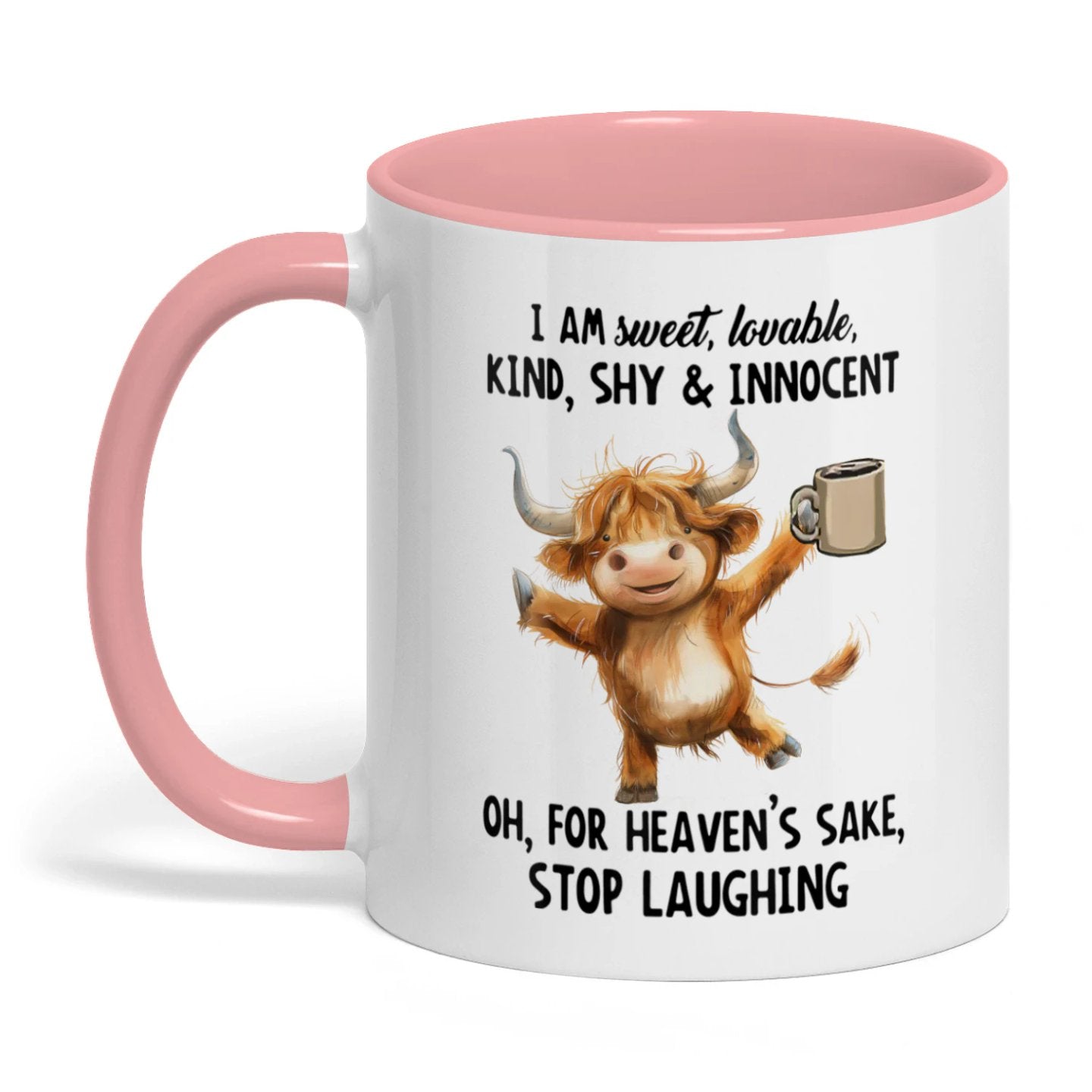 I Am Sweet Lovable Kind Shy Innocent Oh For Heaven's Sake Cow Two Tone Mug