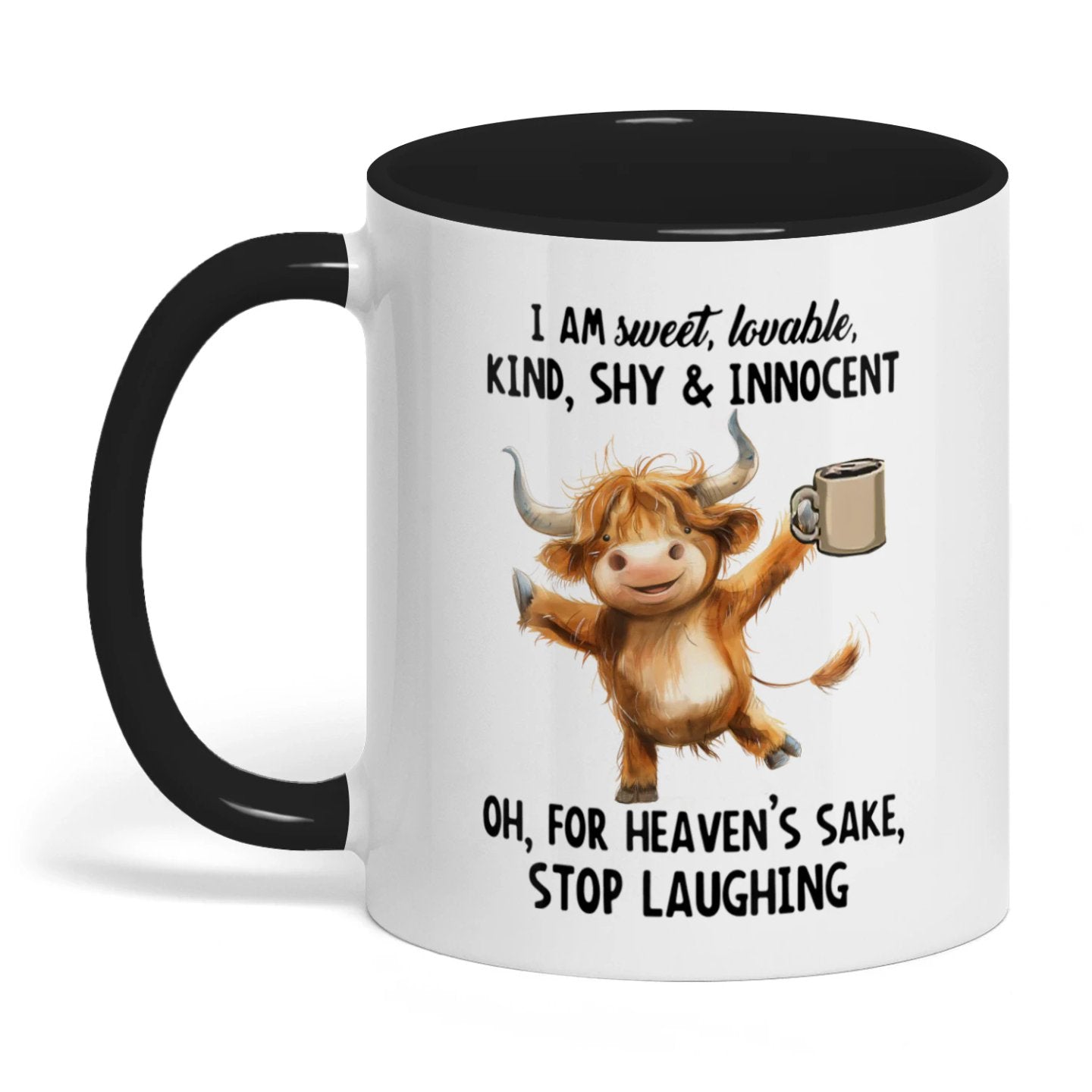 I Am Sweet Lovable Kind Shy Innocent Oh For Heaven's Sake Cow Two Tone Mug