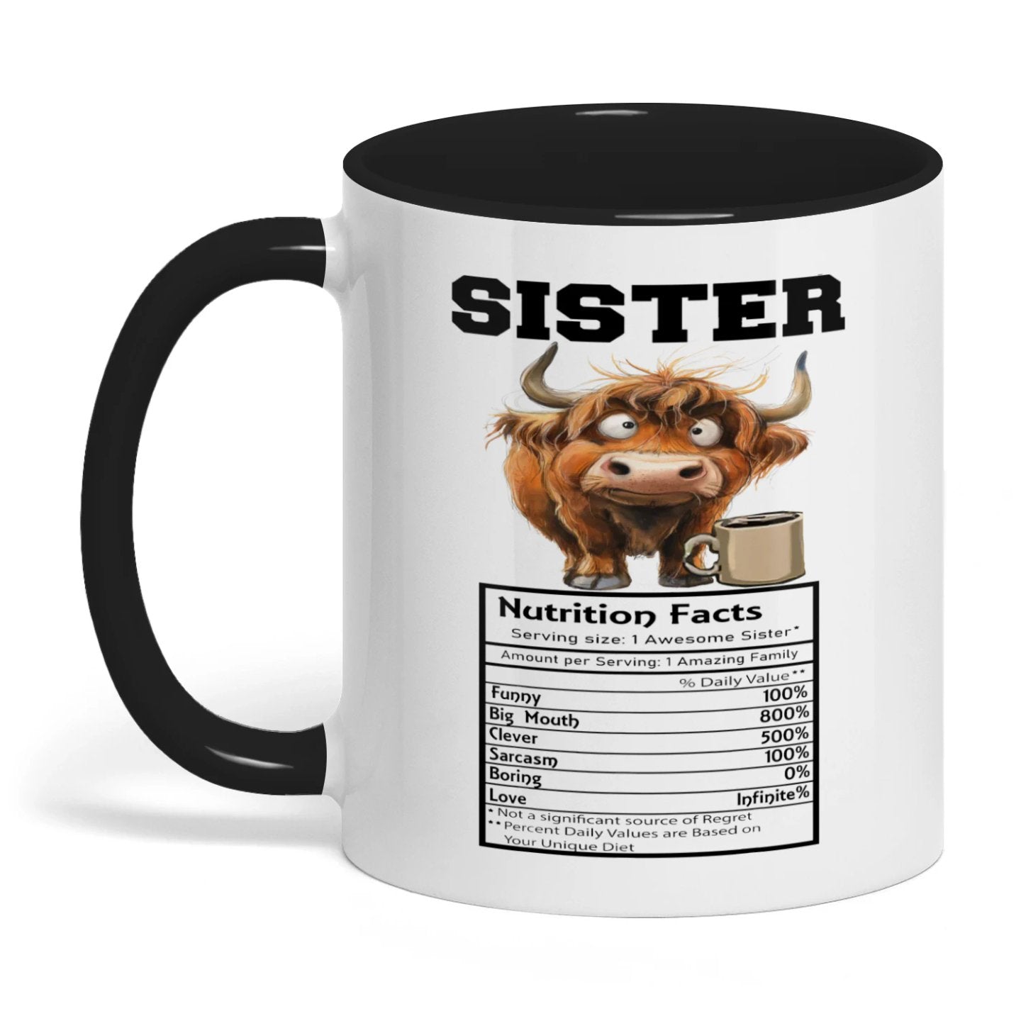 Sister Nutrition Facts Serving Size I Awesome Cow Two Tone Mug